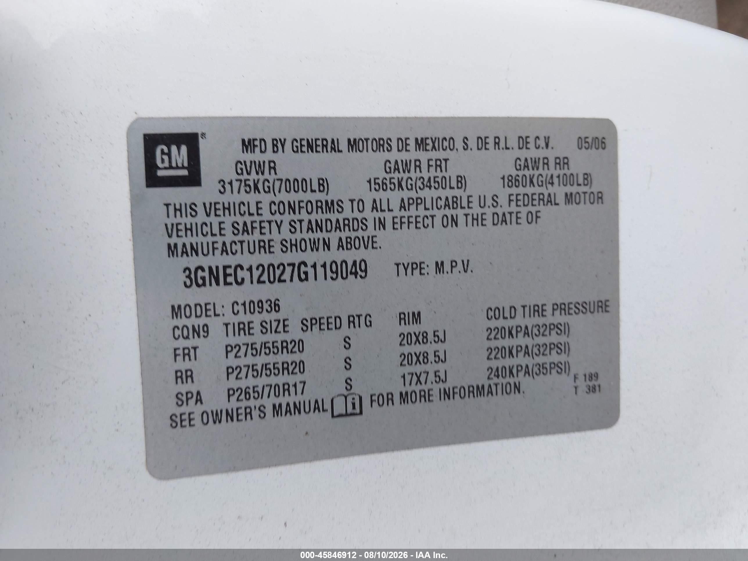 2007 Chevrolet Avalanche 1500 Ltz White vin: 3GNEC12027G119049