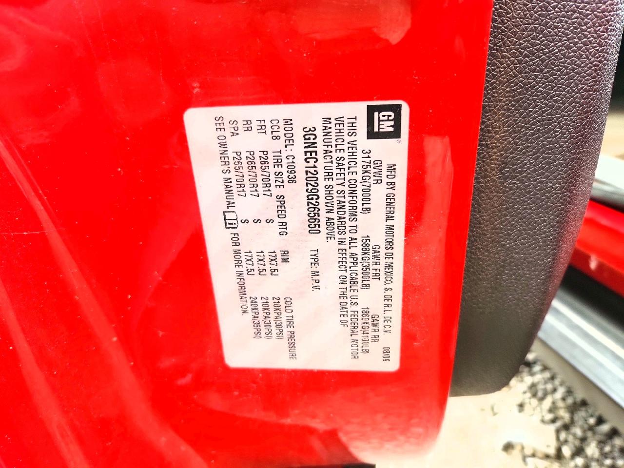 2009 Chevrolet Avalanche C1500 Ls Red vin: 3GNEC12029G265650