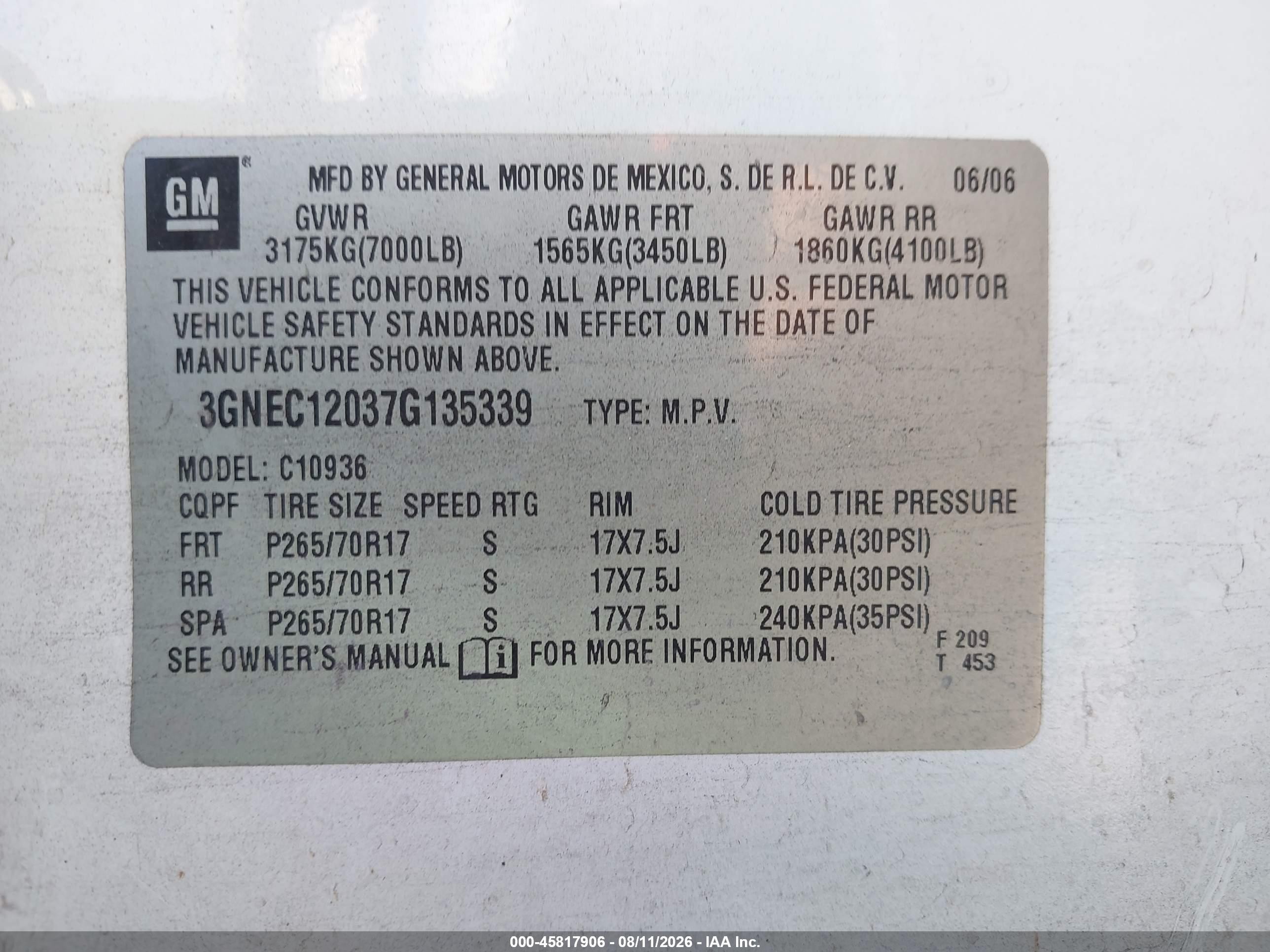 2007 Chevrolet Avalanche 1500 Ls White vin: 3GNEC12037G135339