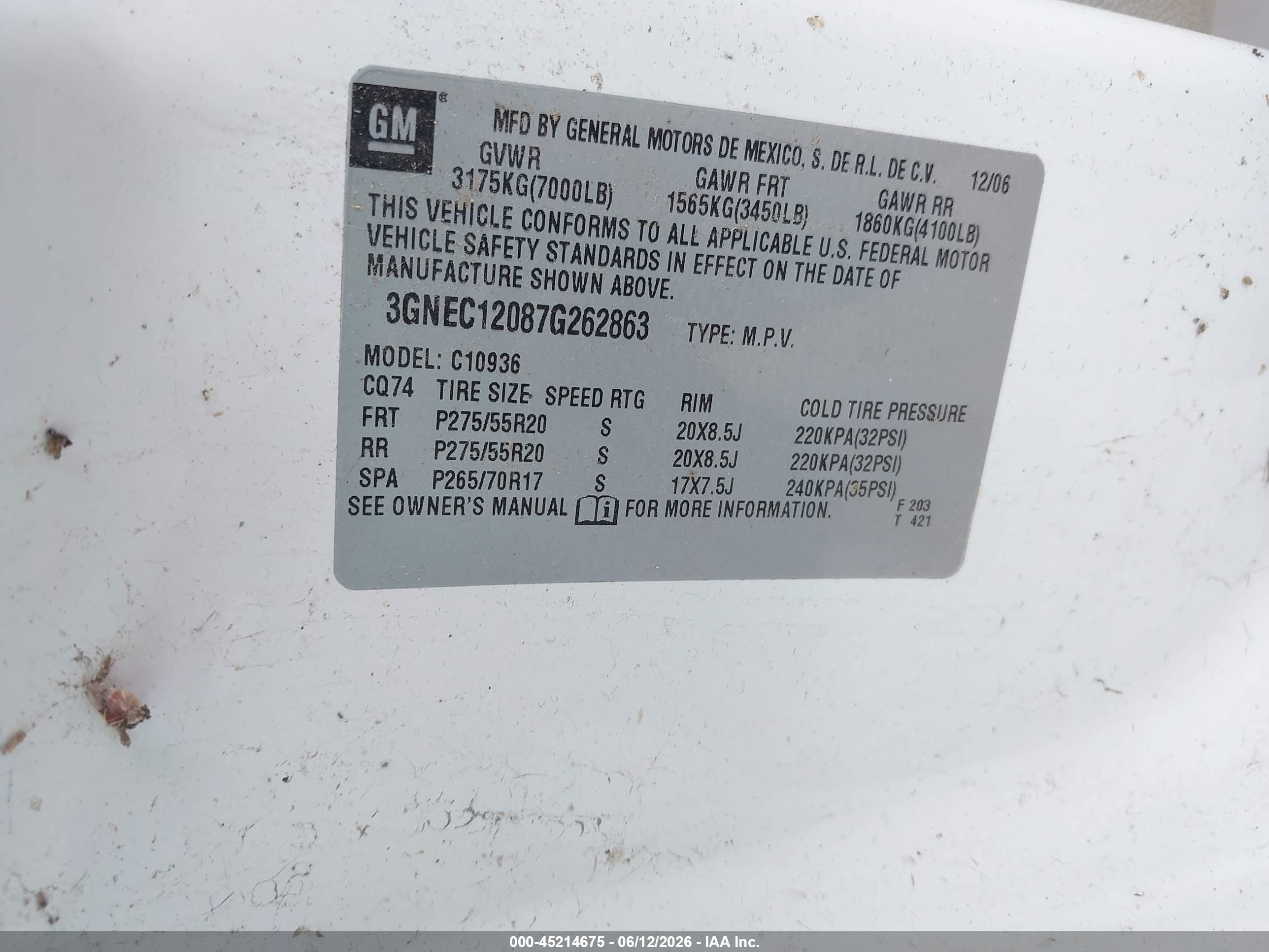 2007 Chevrolet Avalanche 1500 Ltz White vin: 3GNEC12087G262863