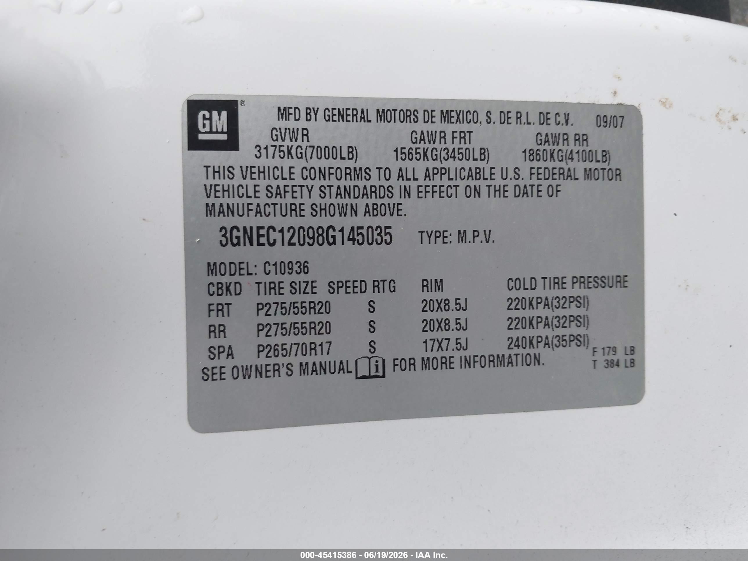 2008 Chevrolet Avalanche 1500 Ltz White vin: 3GNEC12098G145035