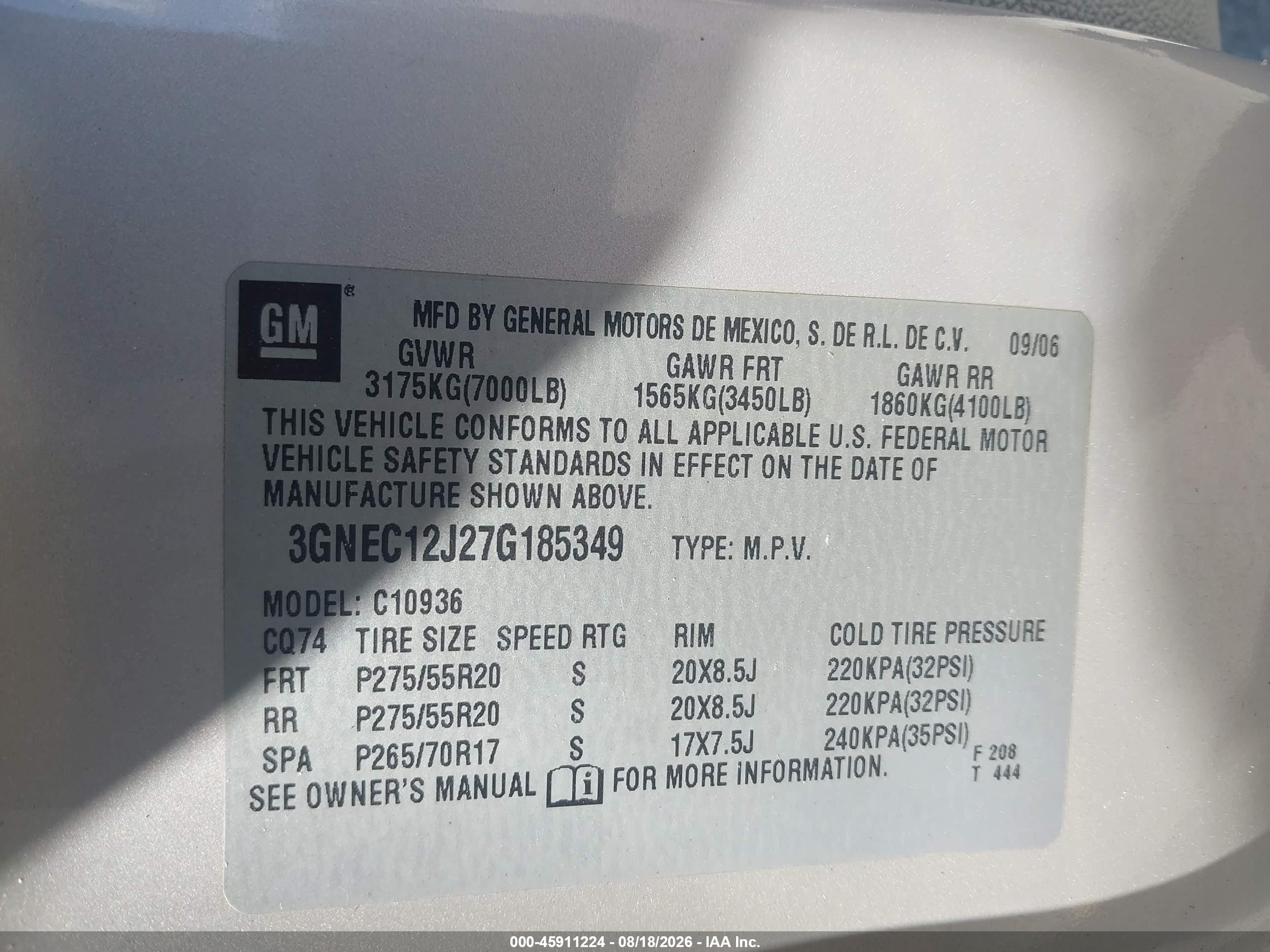 2007 Chevrolet Avalanche 1500 Lt Gold vin: 3GNEC12J27G185349