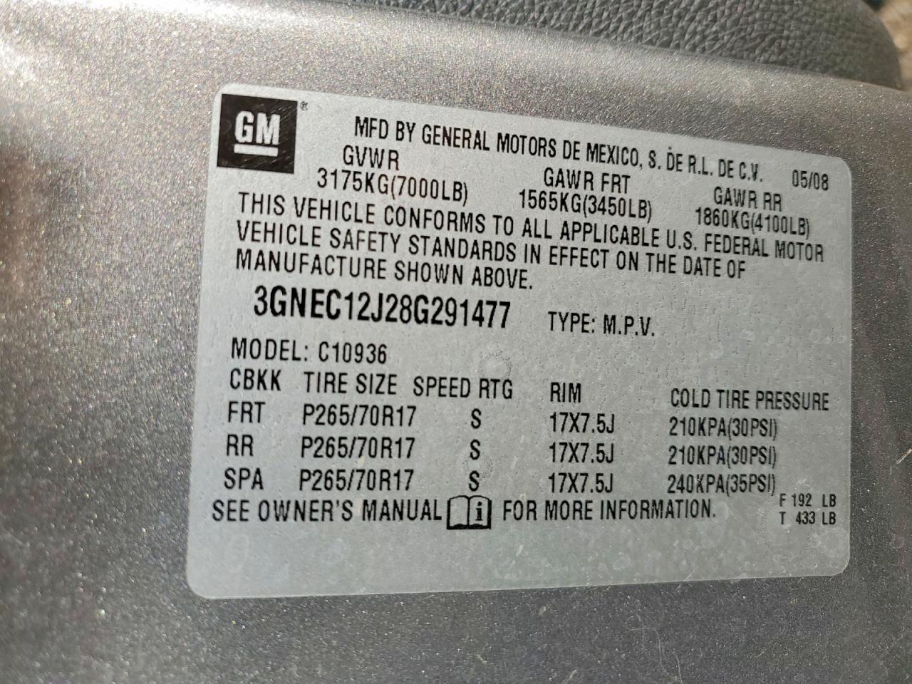 2008 Chevrolet Avalanche C1500 Gray vin: 3GNEC12J28G291477