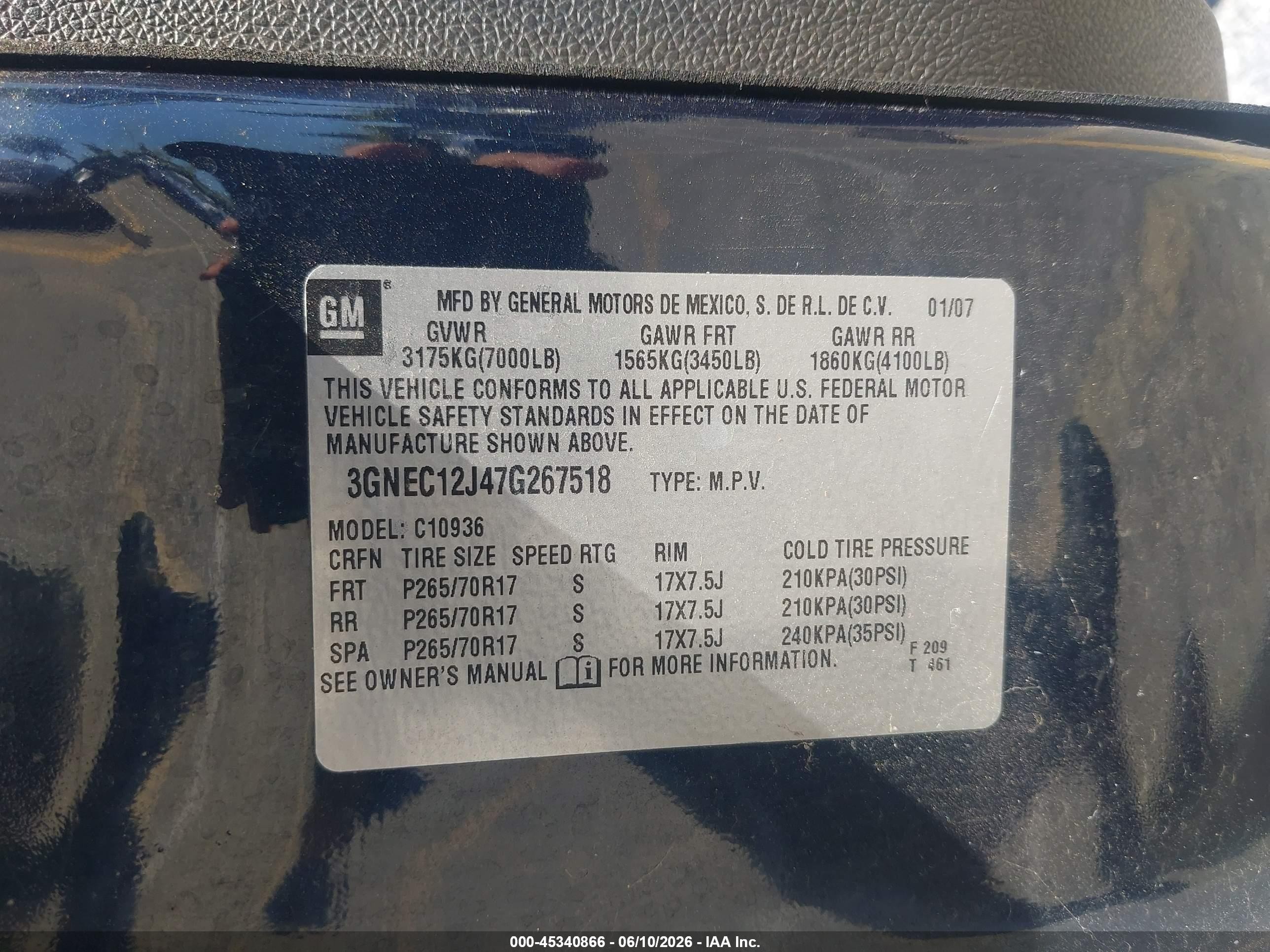 2007 Chevrolet Avalanche 1500 Ls Blue vin: 3GNEC12J47G267518