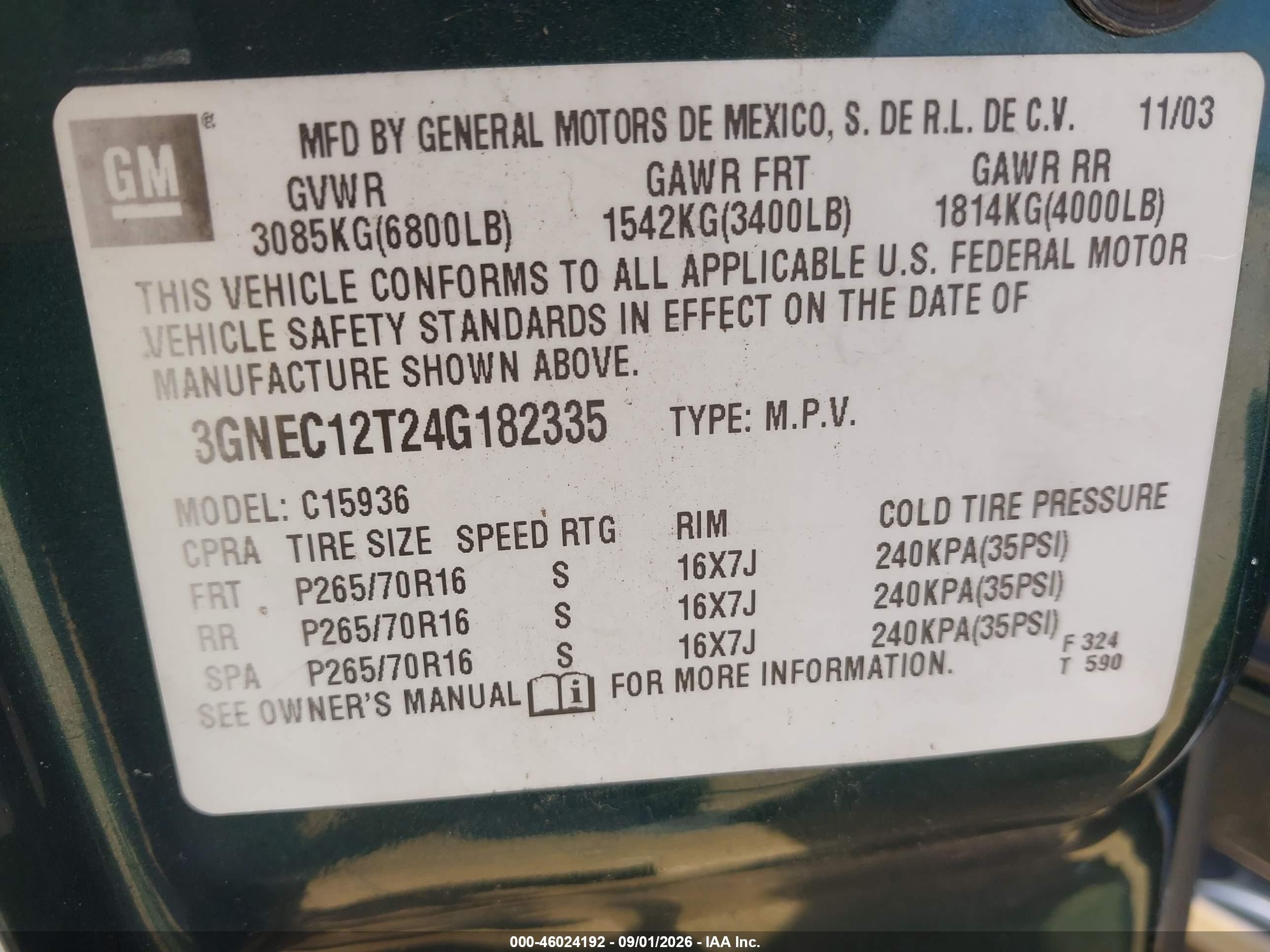 2004 Chevrolet Avalanche 1500 Green vin: 3GNEC12T24G182335