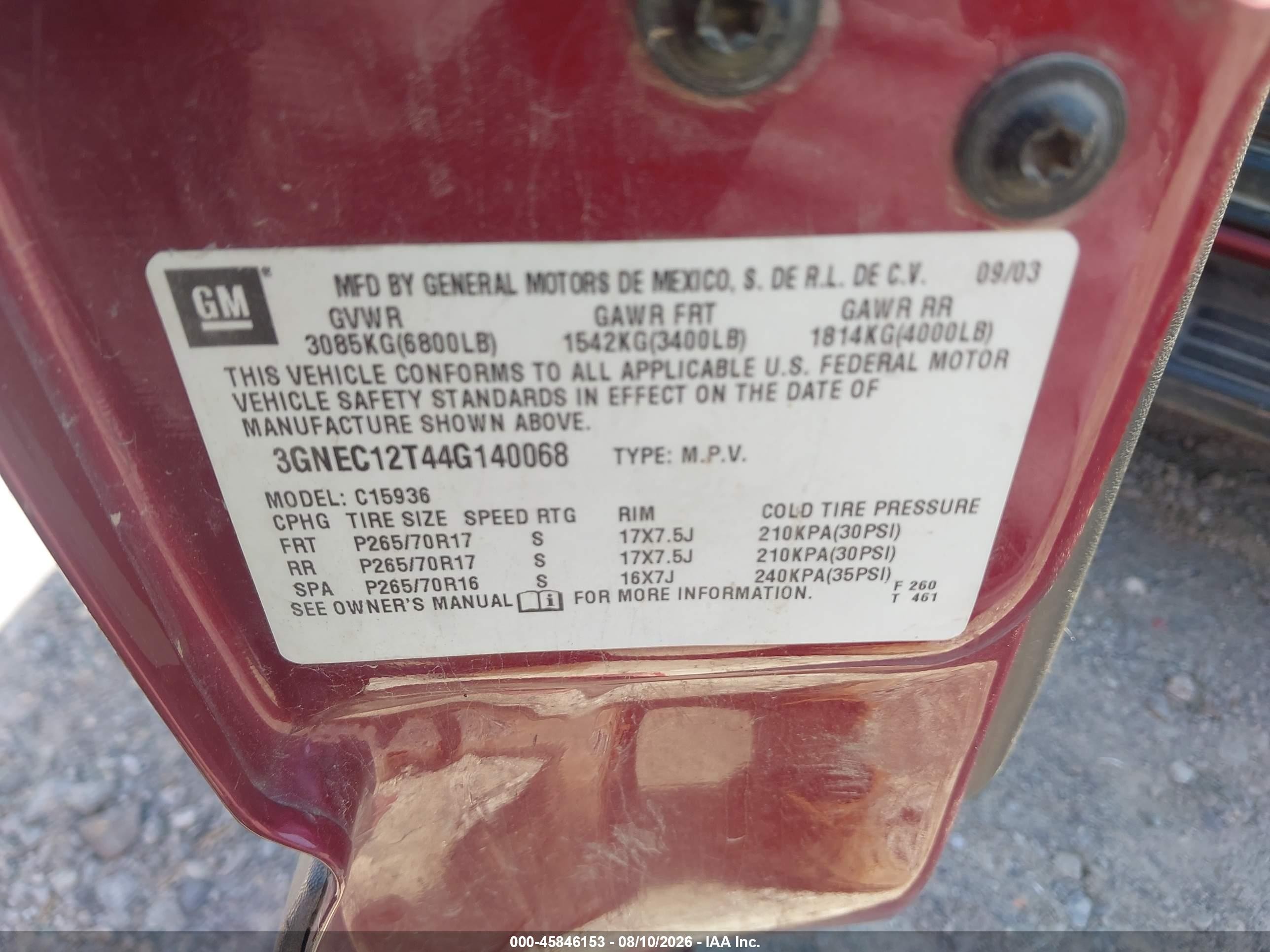 2004 Chevrolet Avalanche 1500   Maroon vin: 3GNEC12T44G140068