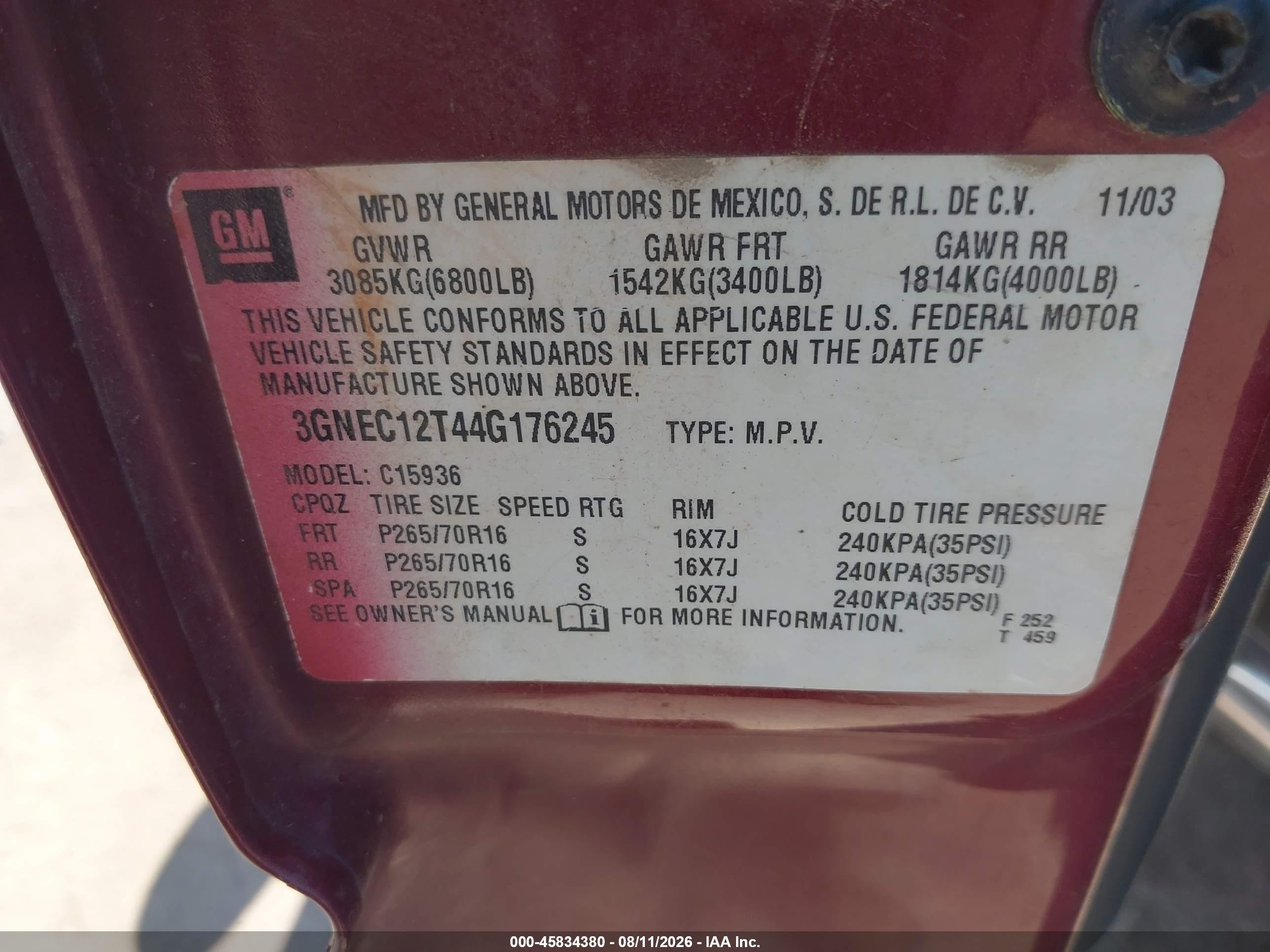 2004 Chevrolet Avalanche 1500   Red vin: 3GNEC12T44G176245