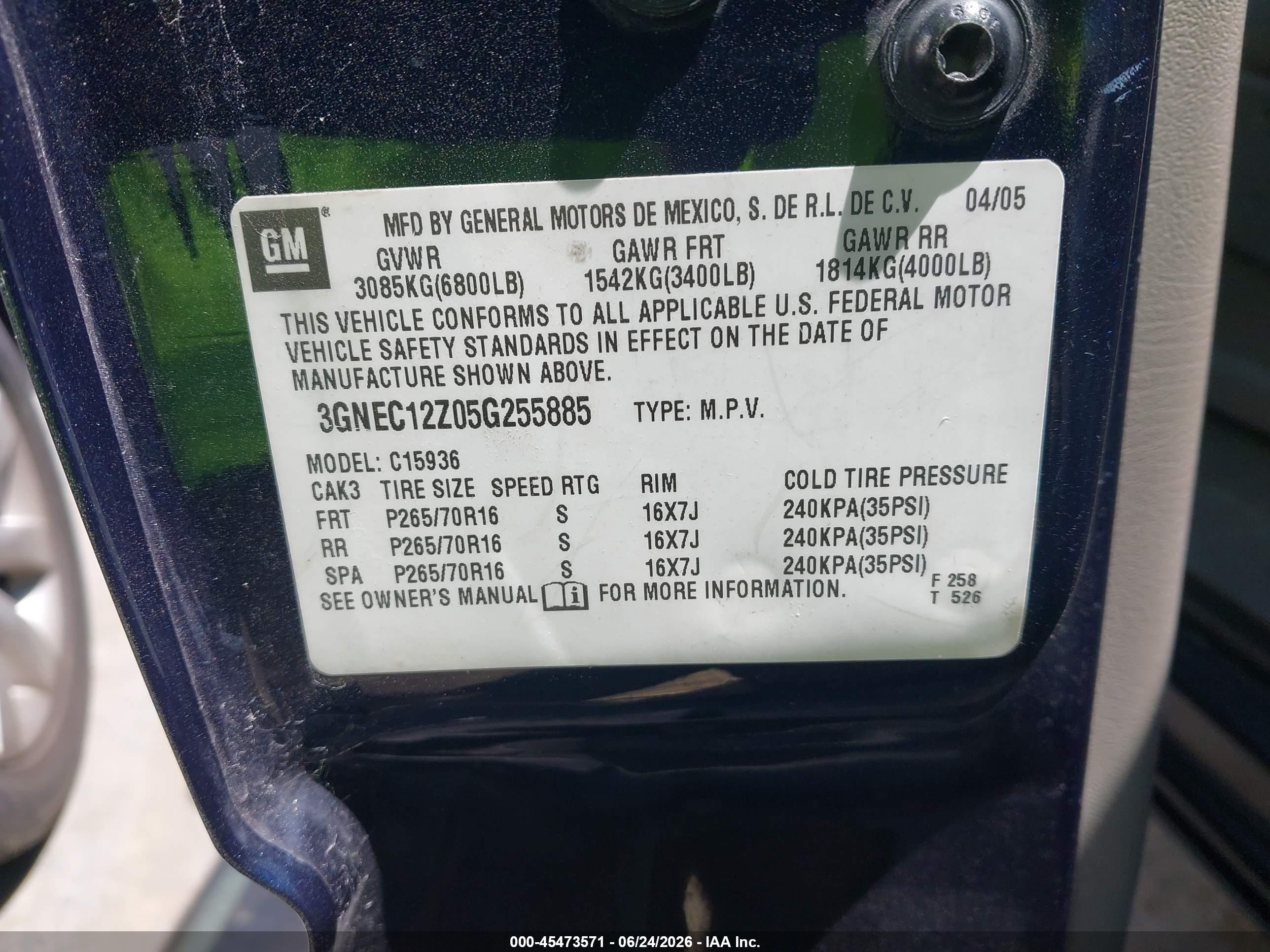 2005 Chevrolet Avalanche 1500 Ls Blue vin: 3GNEC12Z05G255885