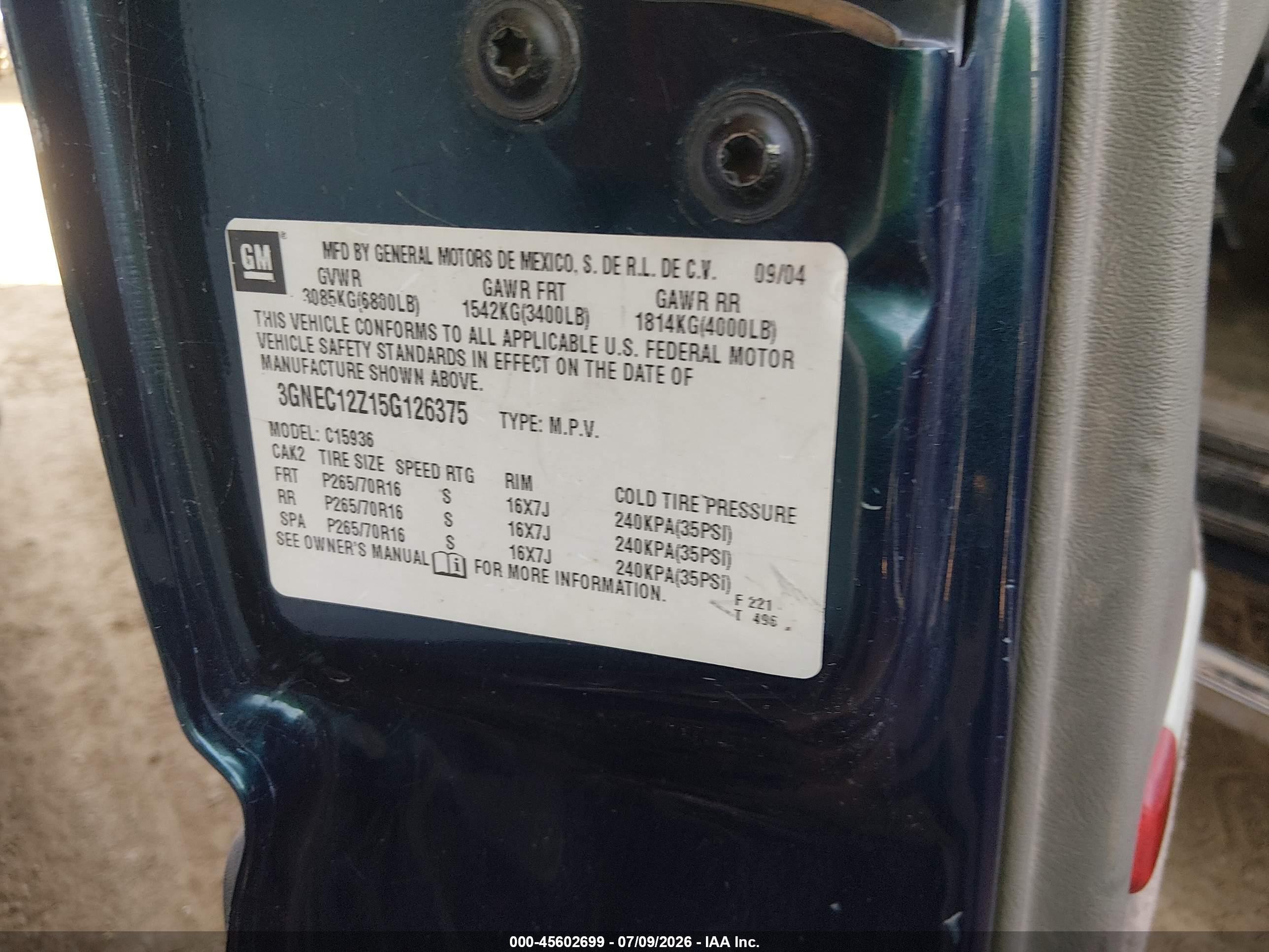 2005 Chevrolet Avalanche 1500 Ls Blue vin: 3GNEC12Z15G126375