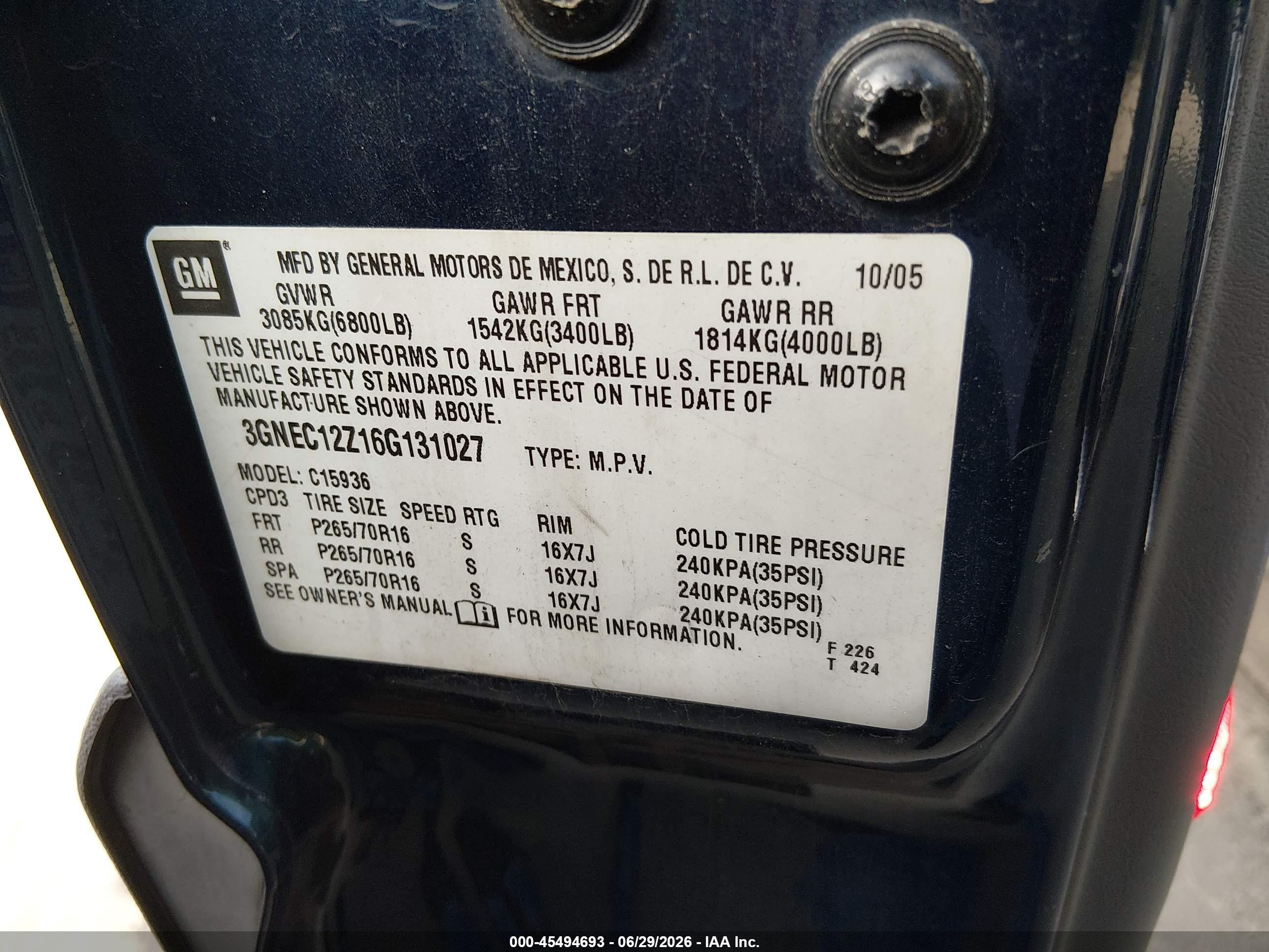 2006 Chevrolet Avalanche 1500 Ls Blue vin: 3GNEC12Z16G131027