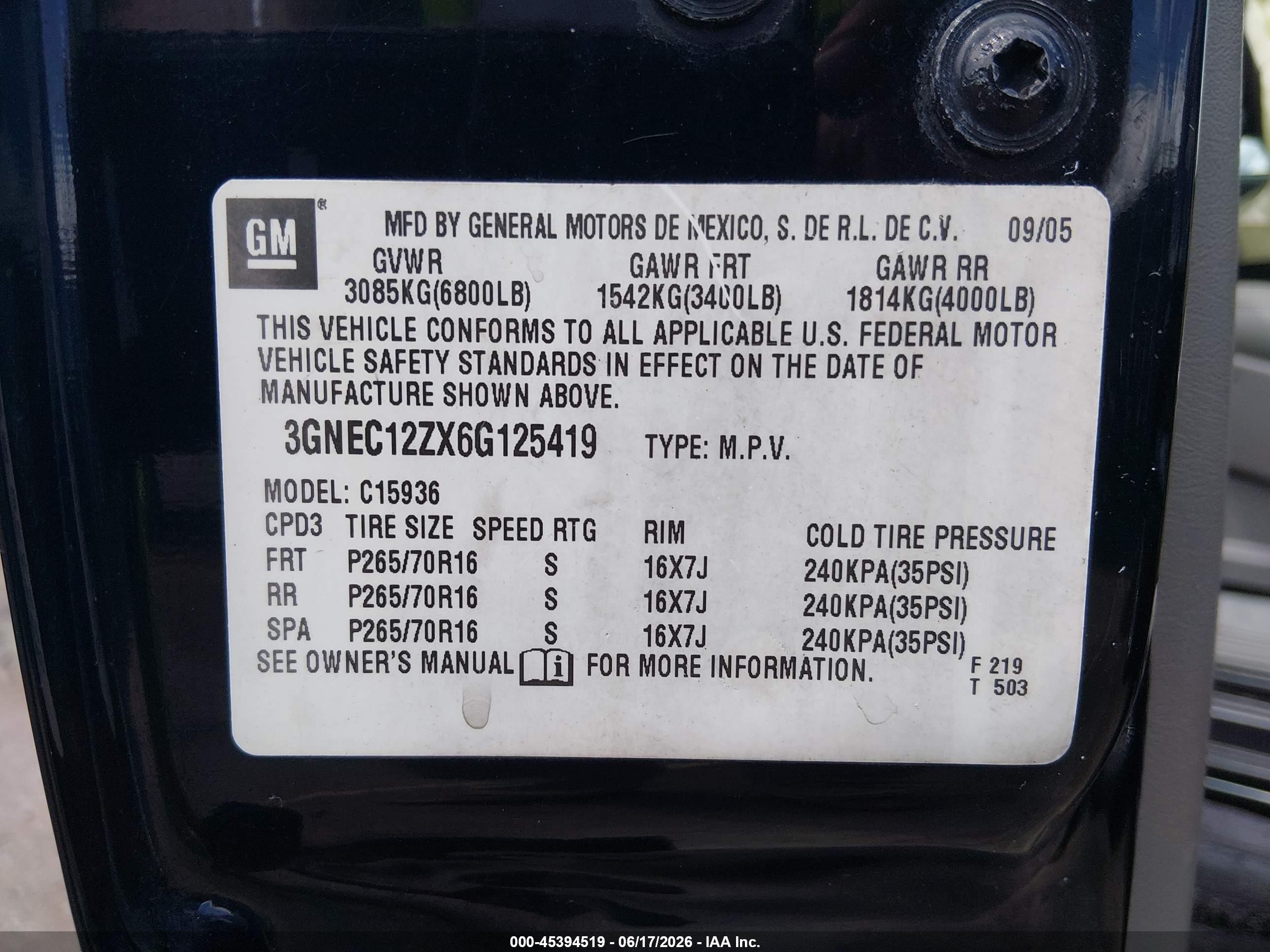 2006 Chevrolet Avalanche 1500 Ls Black vin: 3GNEC12ZX6G125419