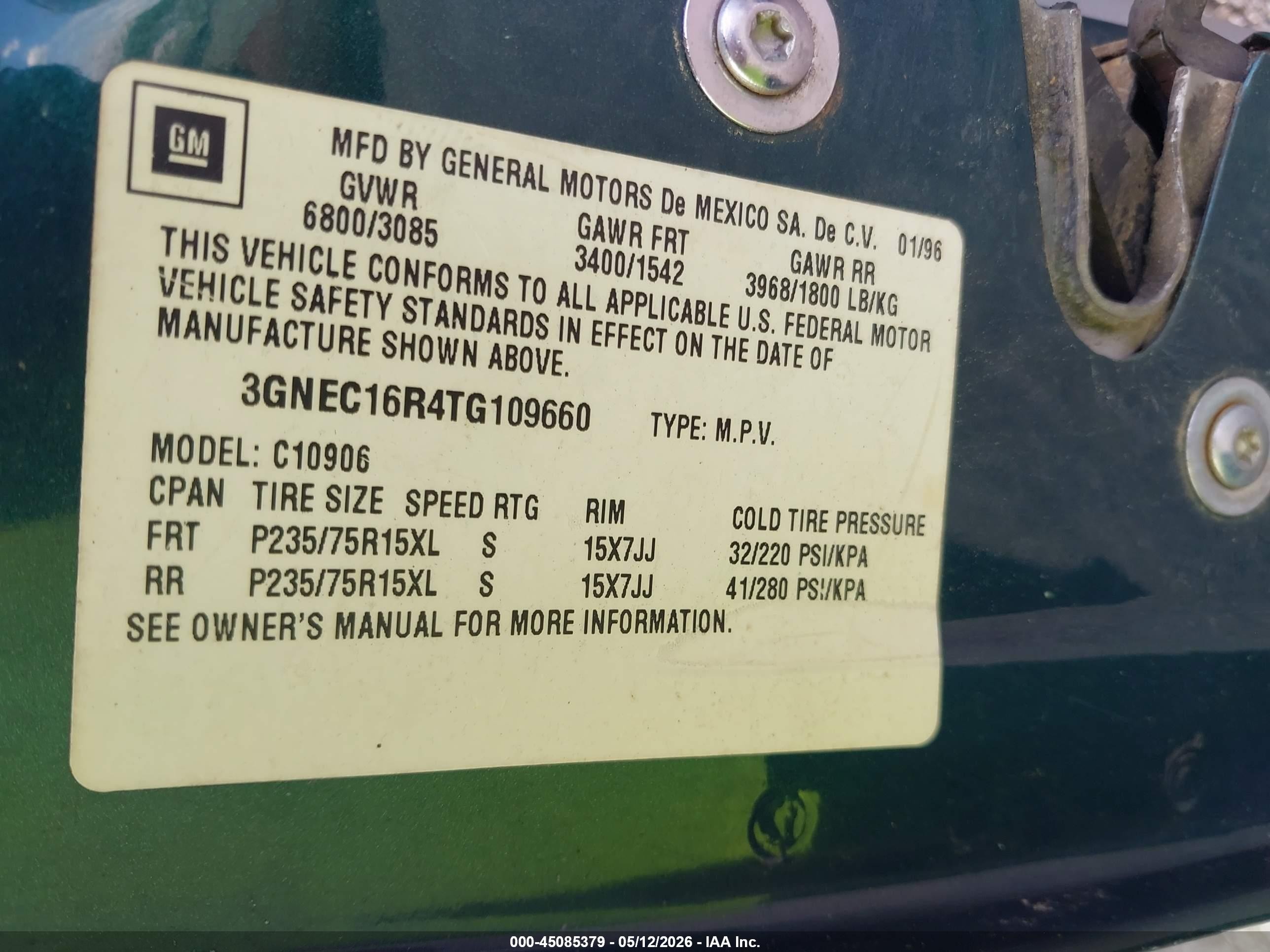 1996 Chevrolet Suburban C1500 Green vin: 3GNEC16R4TG109660