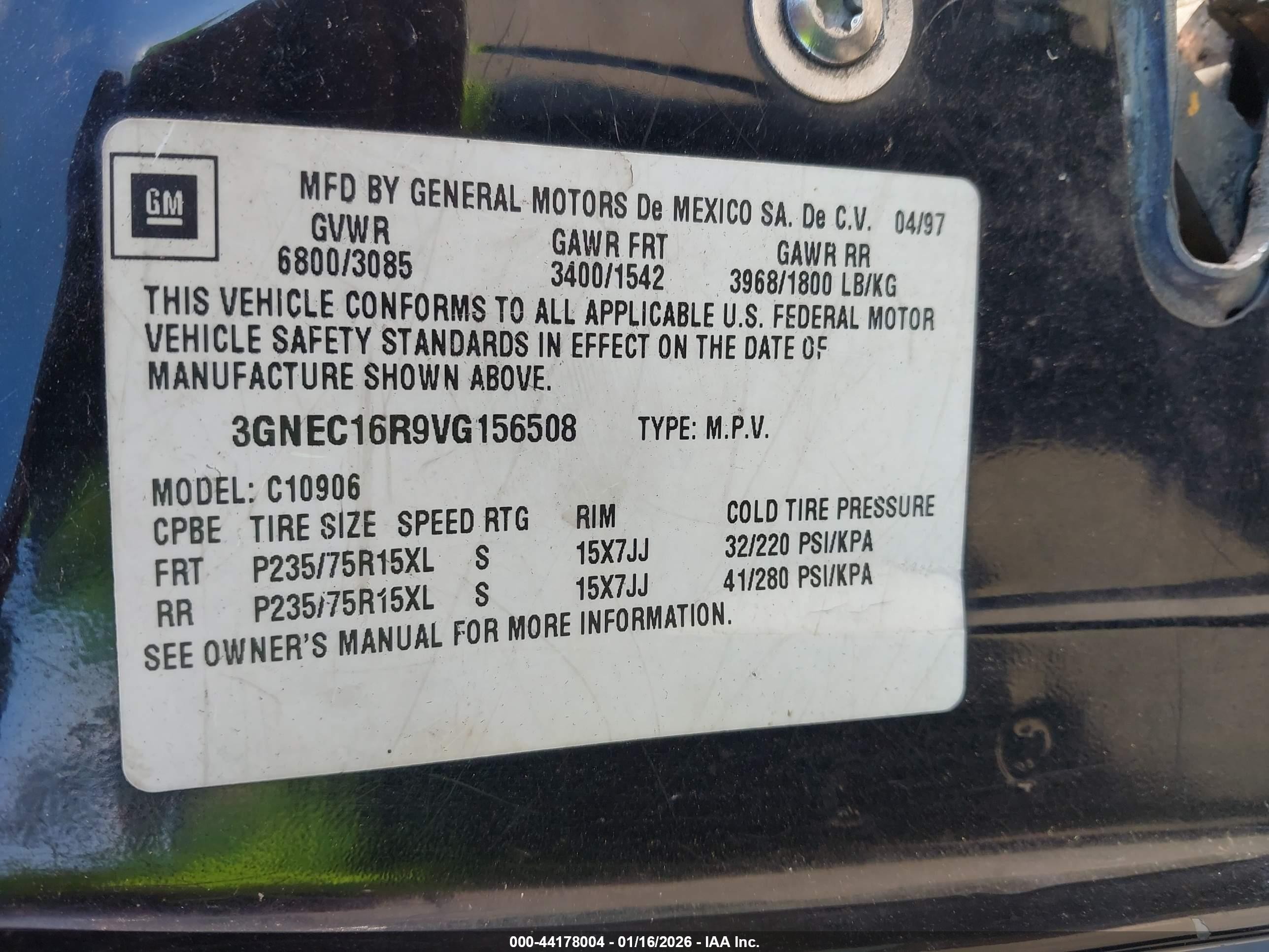 1997 Chevrolet Suburban 1500   Черный vin: 3GNEC16R9VG156508