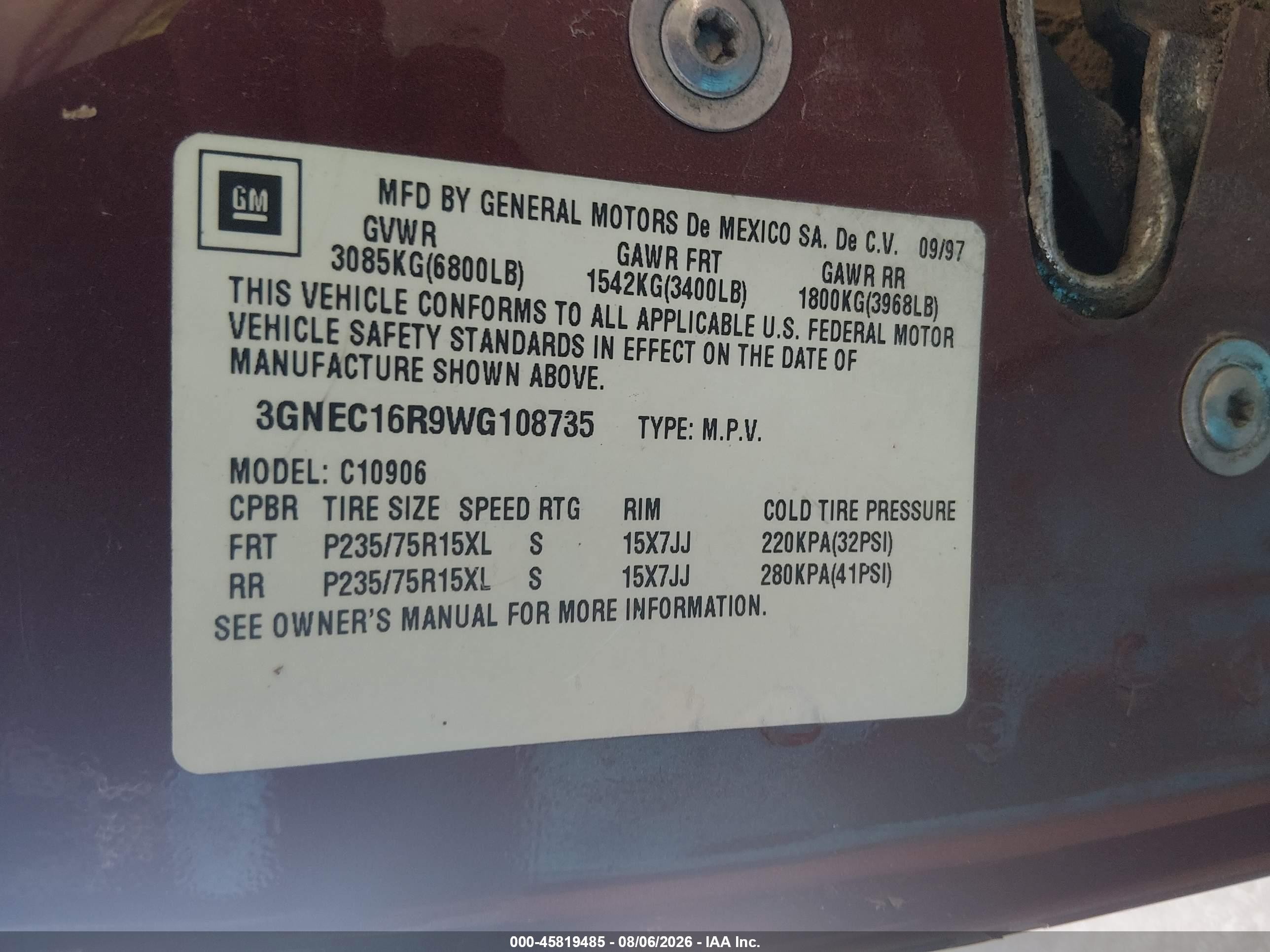 1998 Chevrolet Suburban 1500   Maroon vin: 3GNEC16R9WG108735