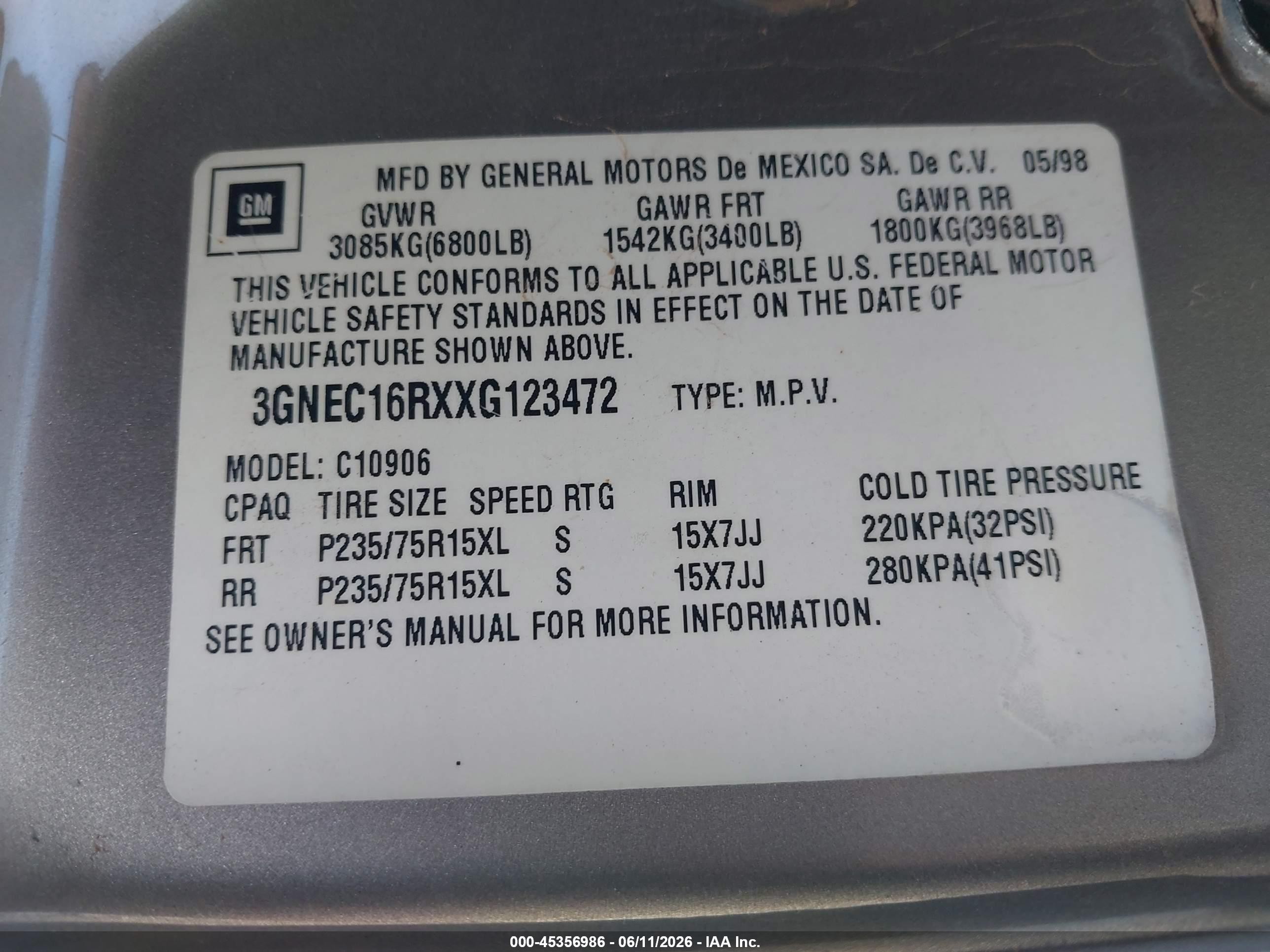1999 Chevrolet Suburban 1500 Lt Pewter vin: 3GNEC16RXXG123472