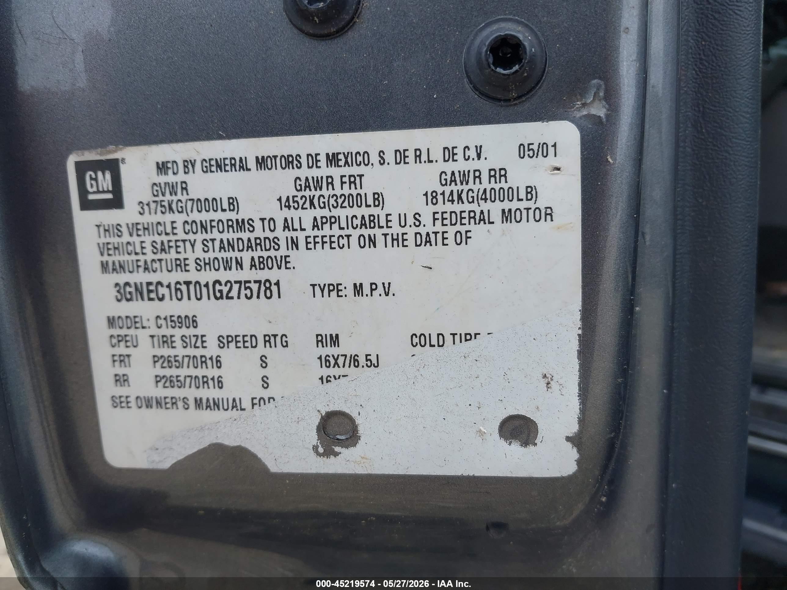 2001 Chevrolet Suburban 1500 Lt Серый vin: 3GNEC16T01G275781