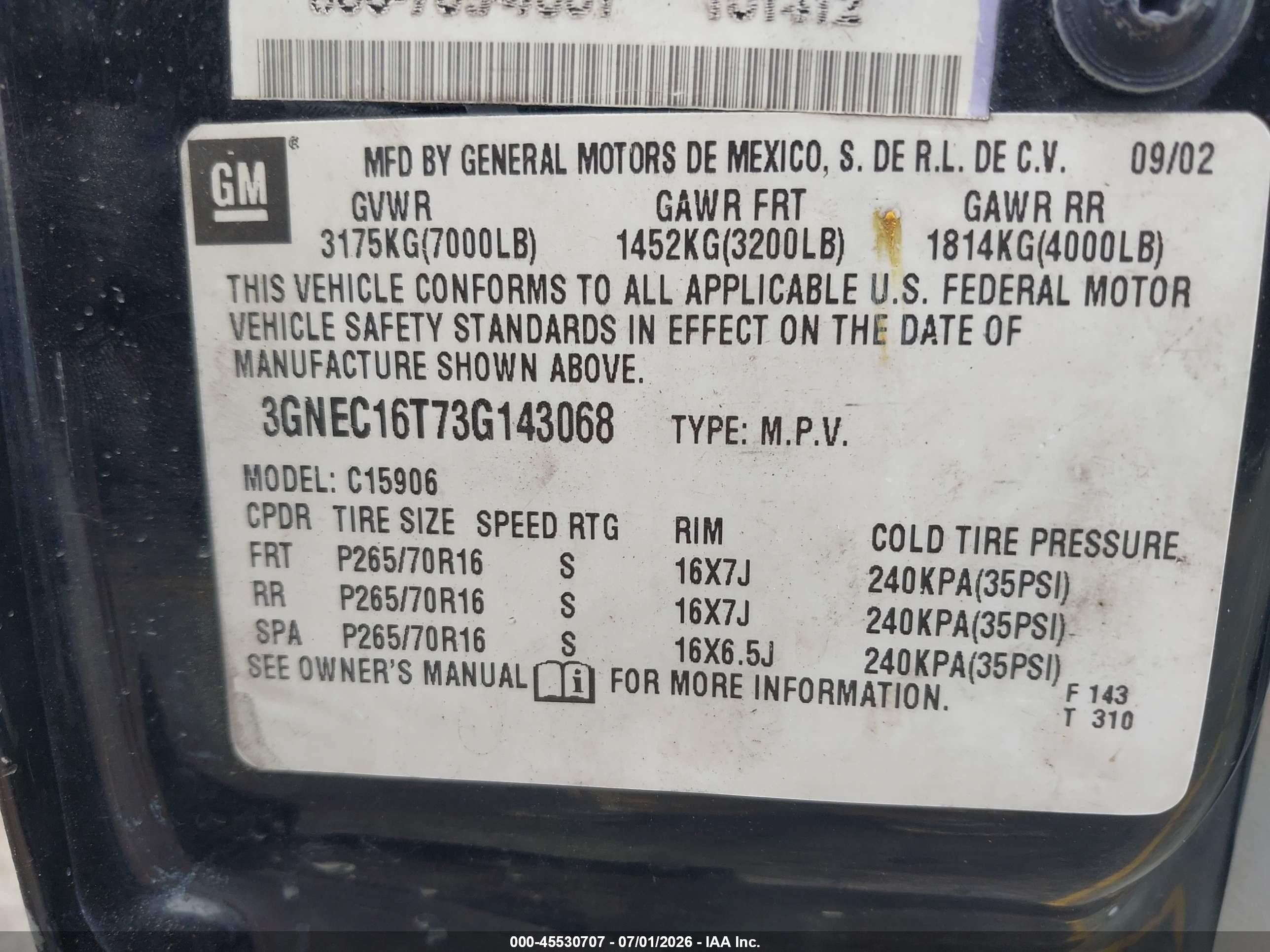 2003 Chevrolet Suburban 1500 Ls Black vin: 3GNEC16T73G143068