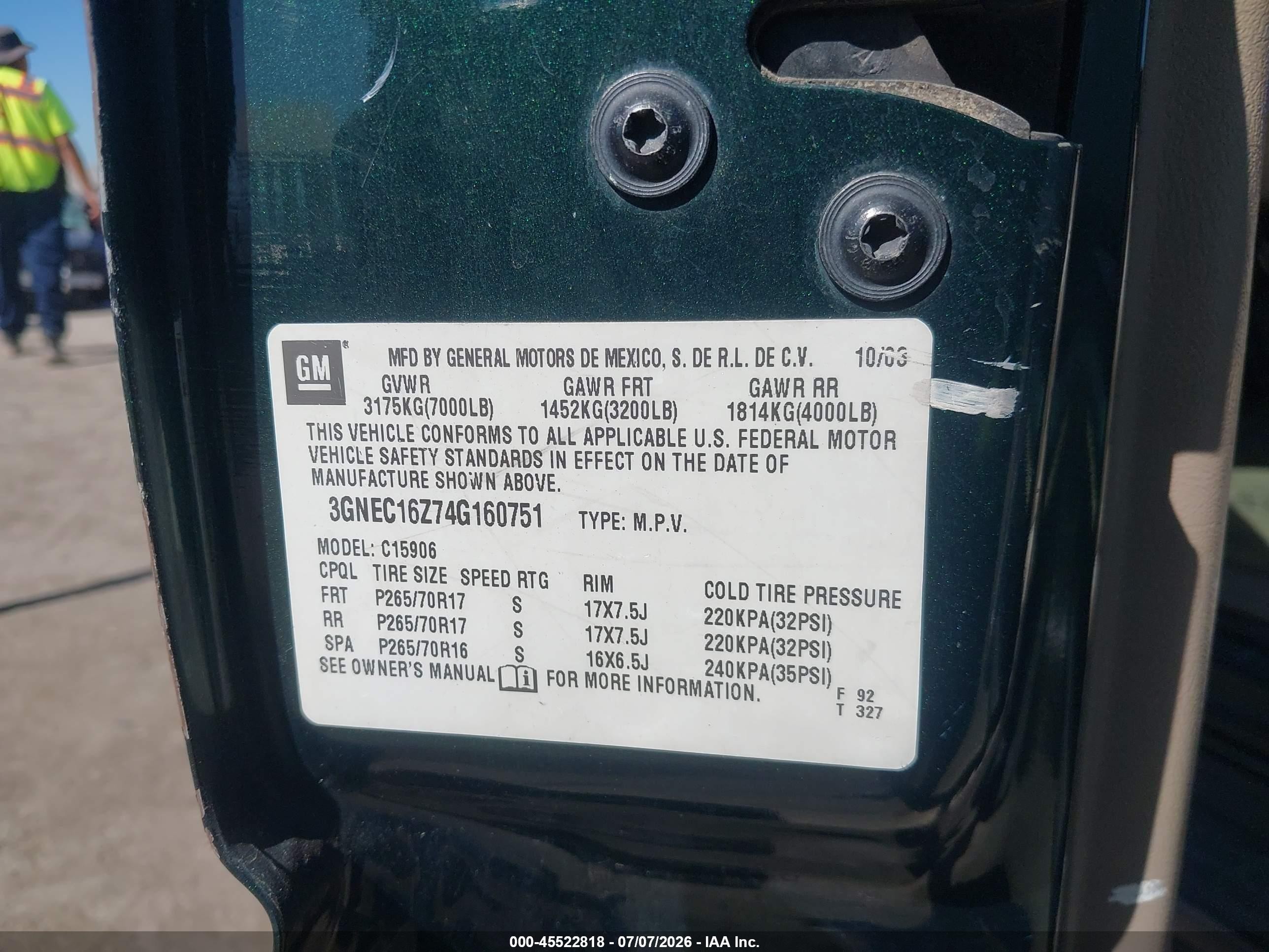 2004 Chevrolet Suburban 1500 Lt Green vin: 3GNEC16Z74G160751