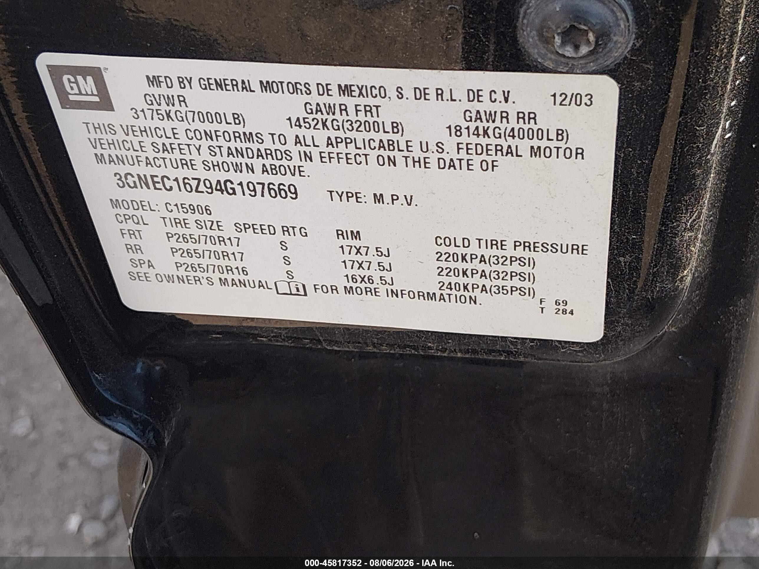 2004 Chevrolet Suburban 1500 Lt Black vin: 3GNEC16Z94G197669