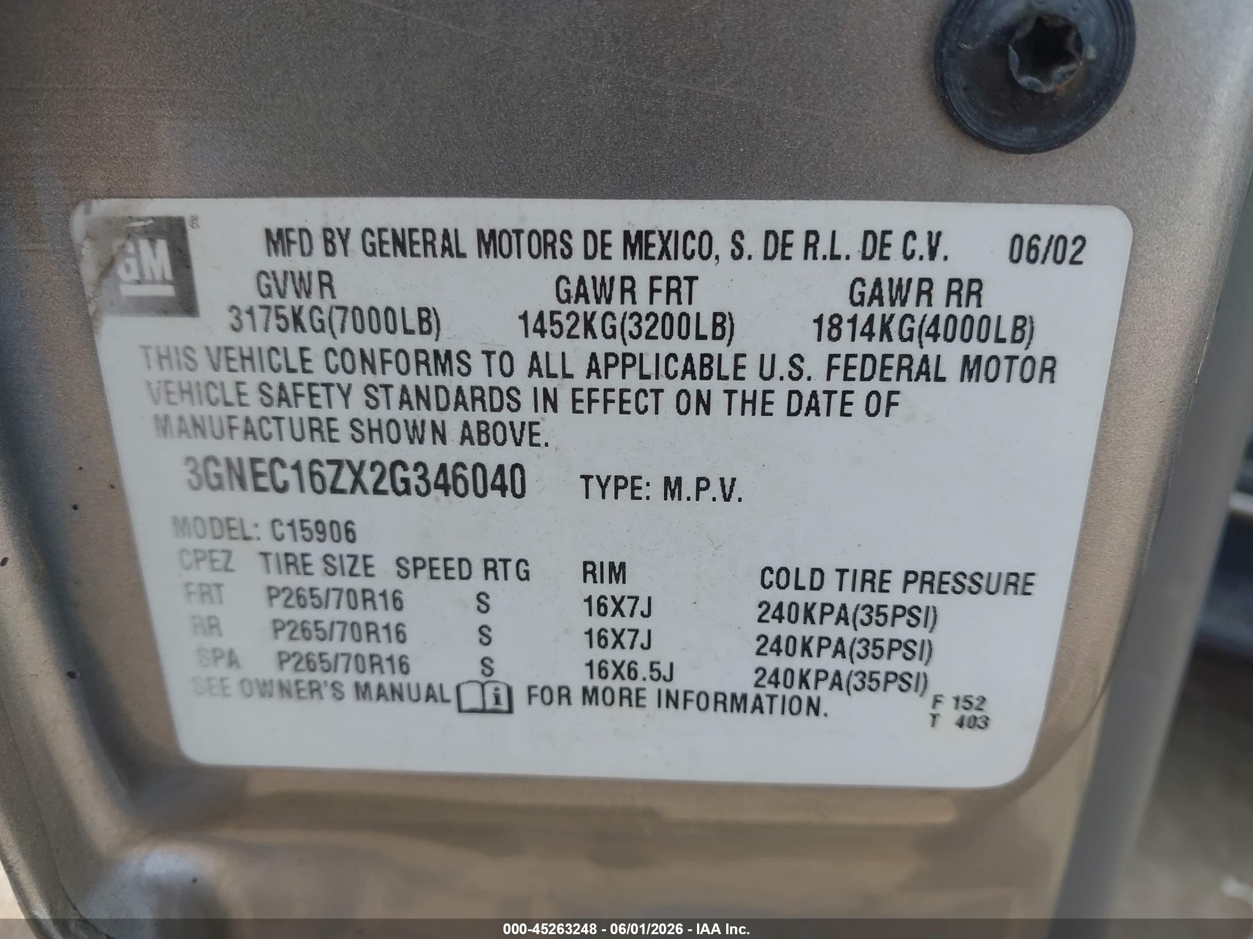 2002 Chevrolet Suburban 1500 Ls Tan vin: 3GNEC16ZX2G346040
