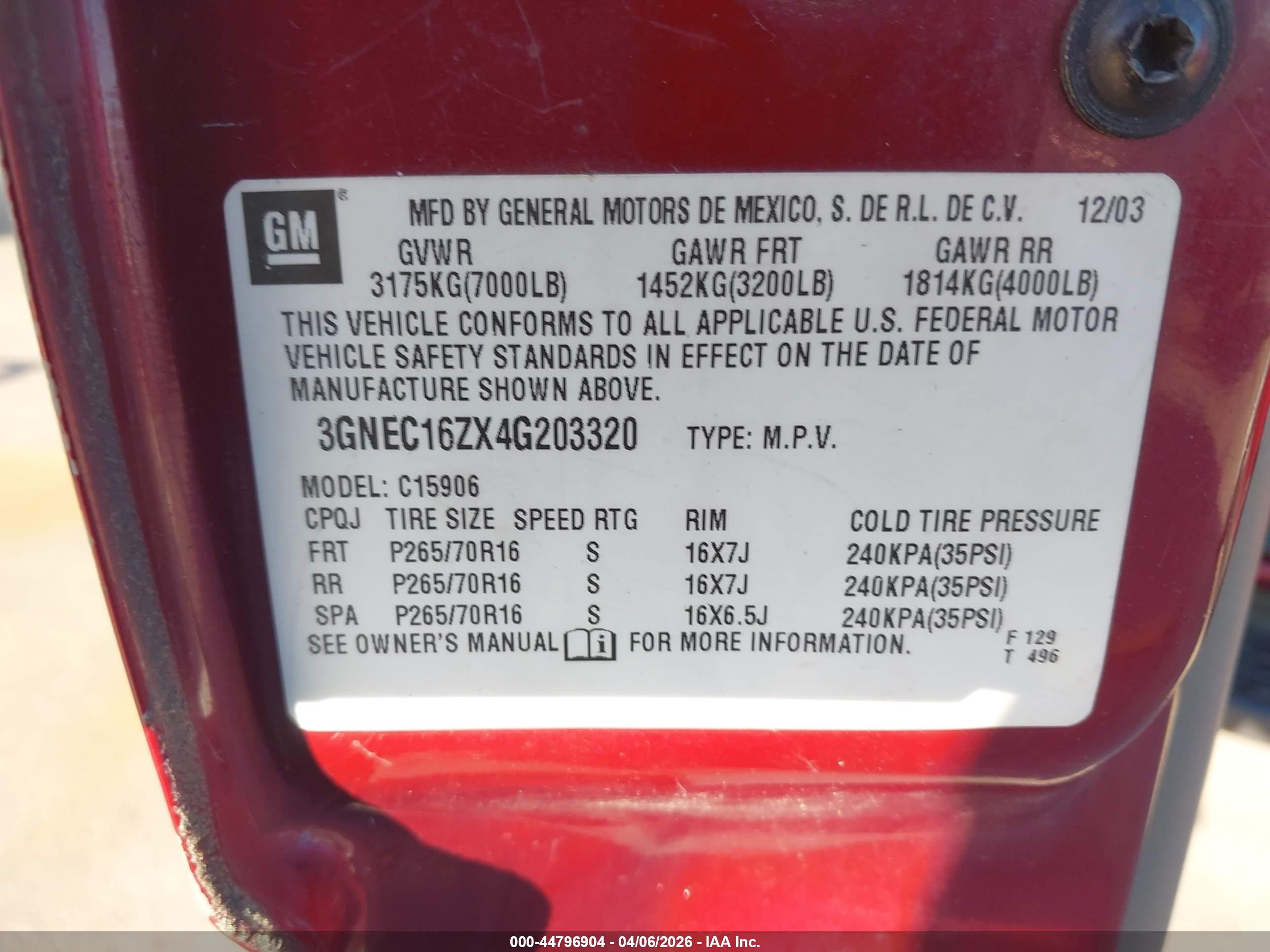 2004 Chevrolet Suburban 1500 Lt Red vin: 3GNEC16ZX4G203320