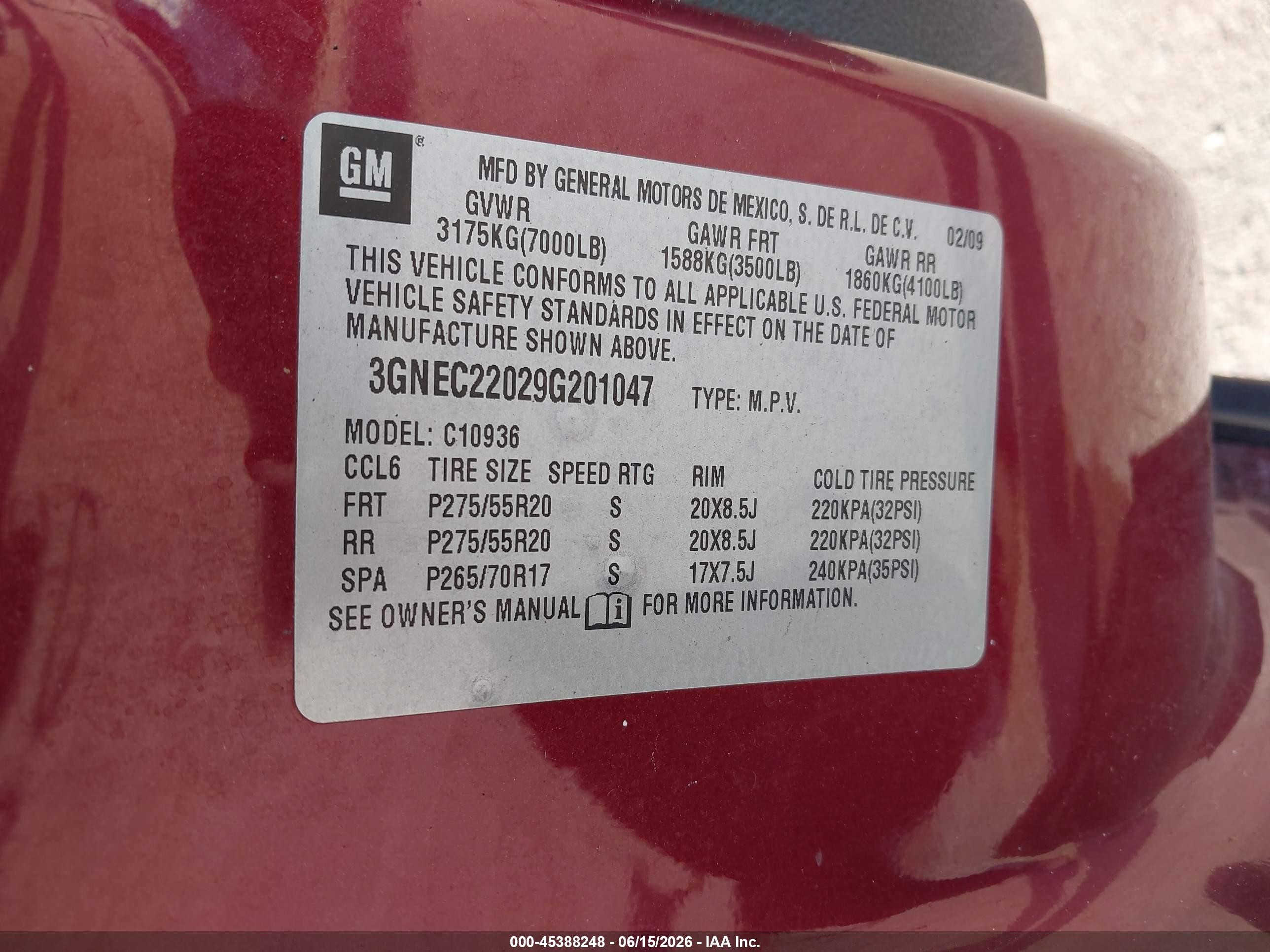2009 Chevrolet Avalanche 1500 Lt1 Burgundy vin: 3GNEC22029G201047