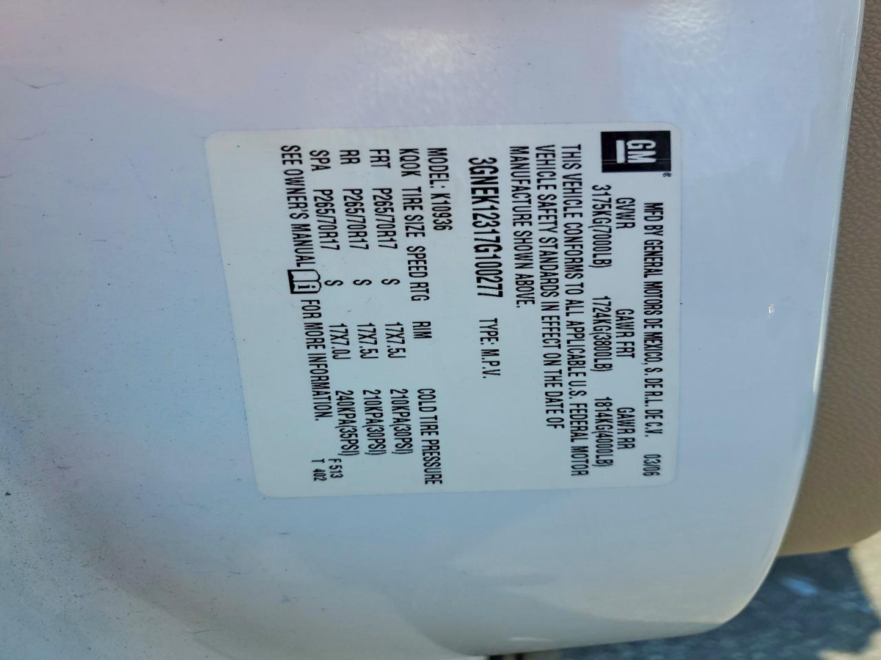 2007 Chevrolet Avalanche K1500 White vin: 3GNEK12317G100277