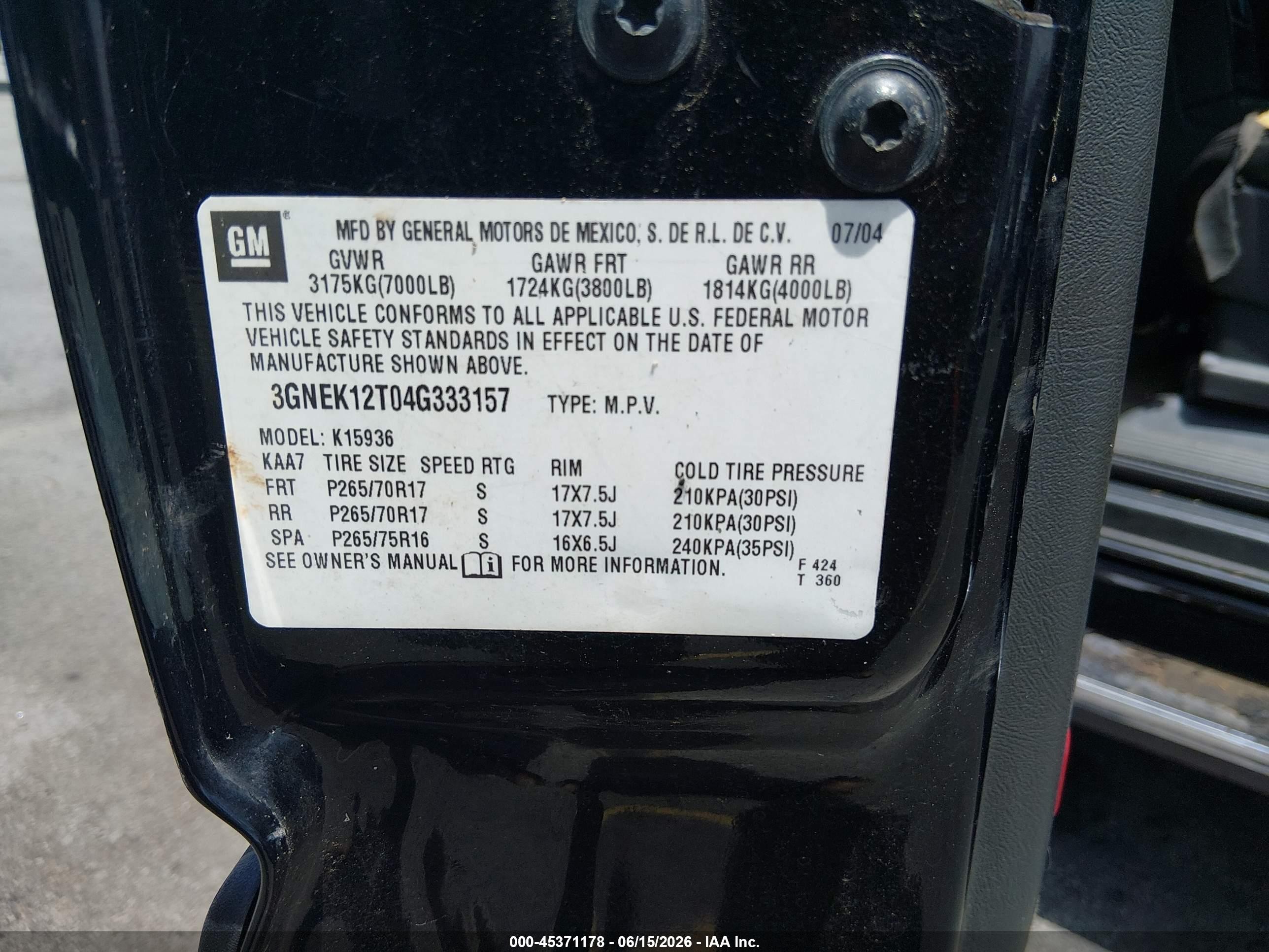 2004 Chevrolet Avalanche 1500   Black vin: 3GNEK12T04G333157