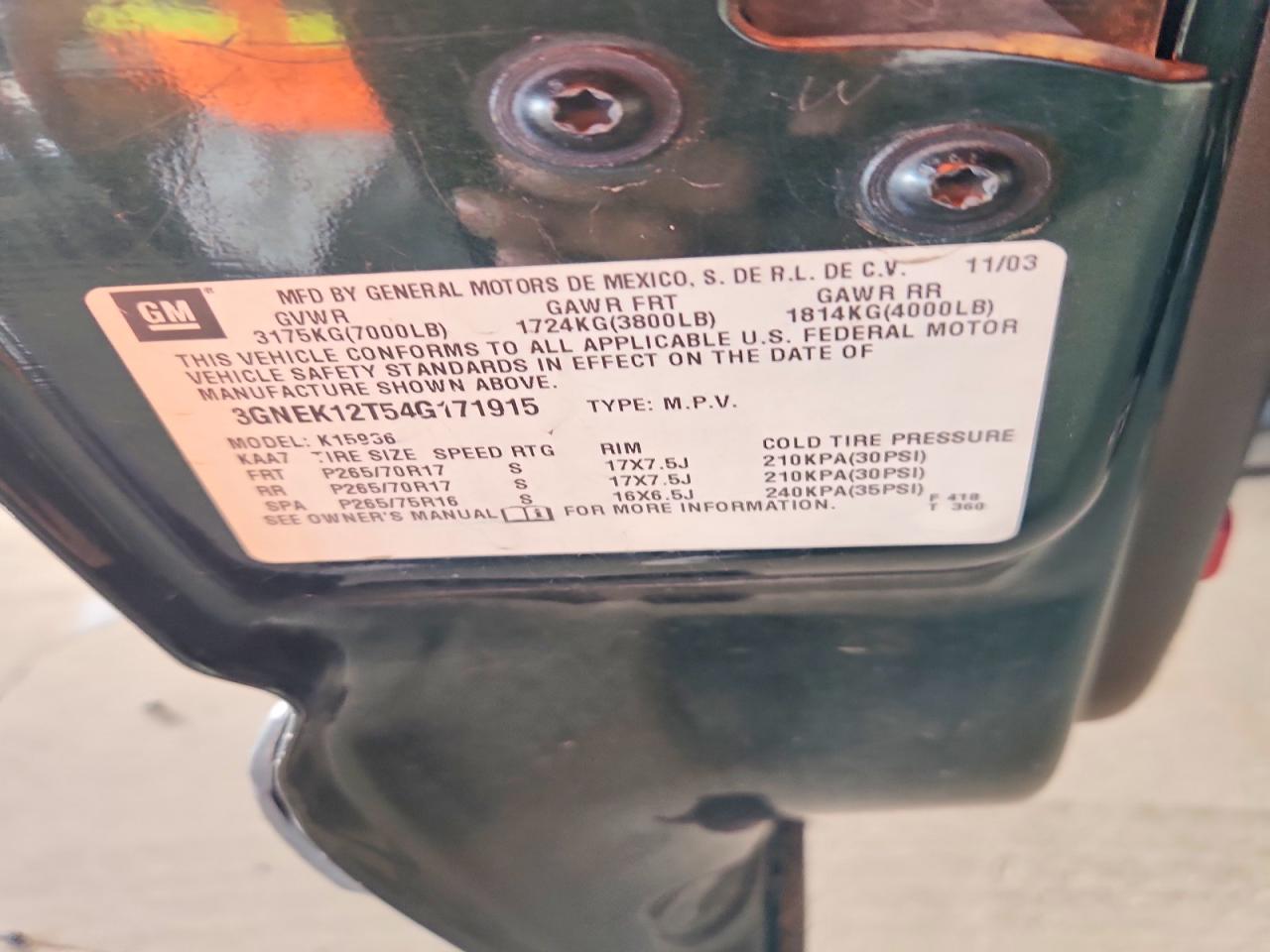 2004 Chevrolet Avalanche K1500 Green vin: 3GNEK12T54G171915
