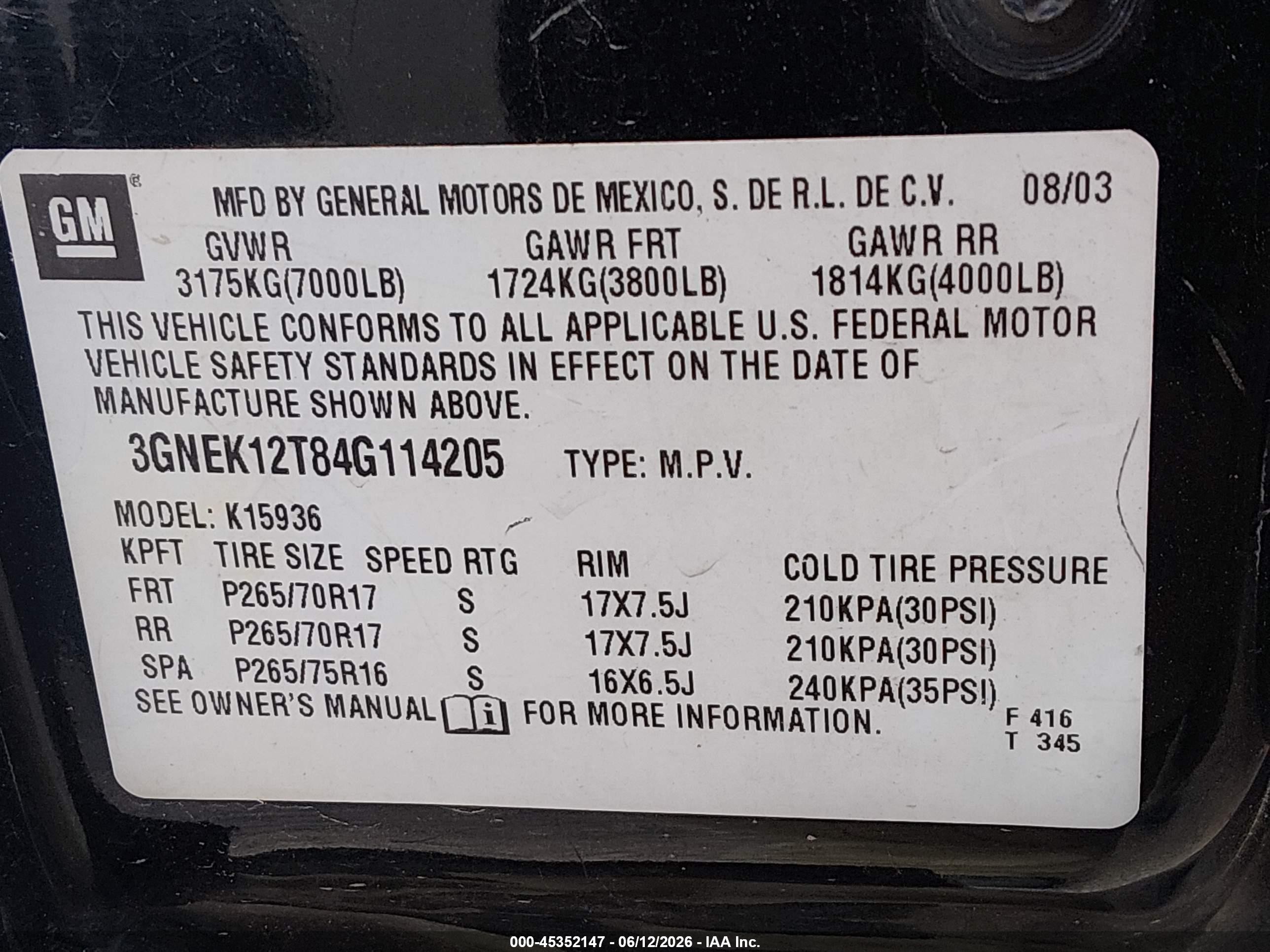 2004 Chevrolet Avalanche 1500   Black vin: 3GNEK12T84G114205
