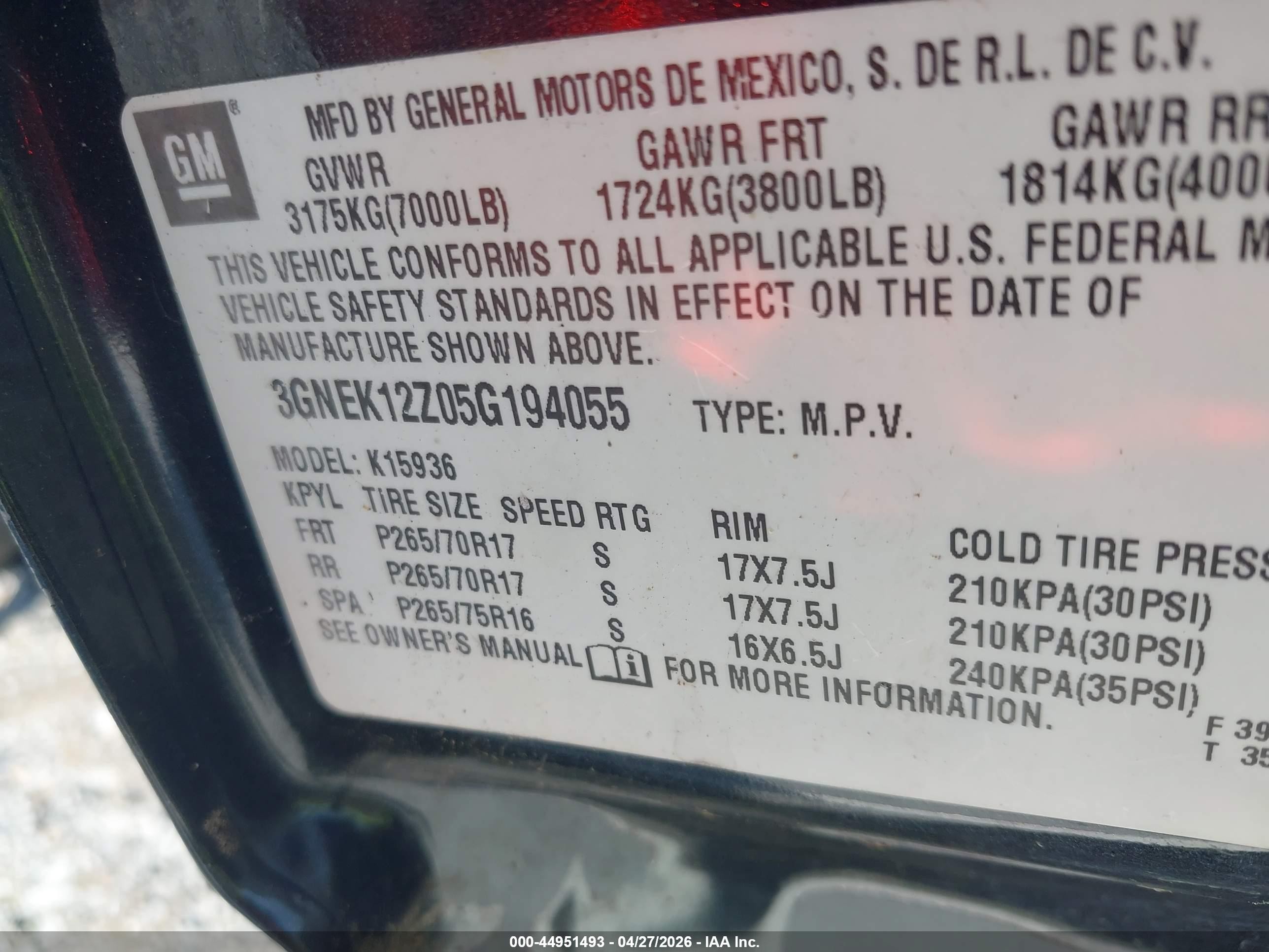 2005 Chevrolet Avalanche 1500 Z71 Серый vin: 3GNEK12Z05G194055