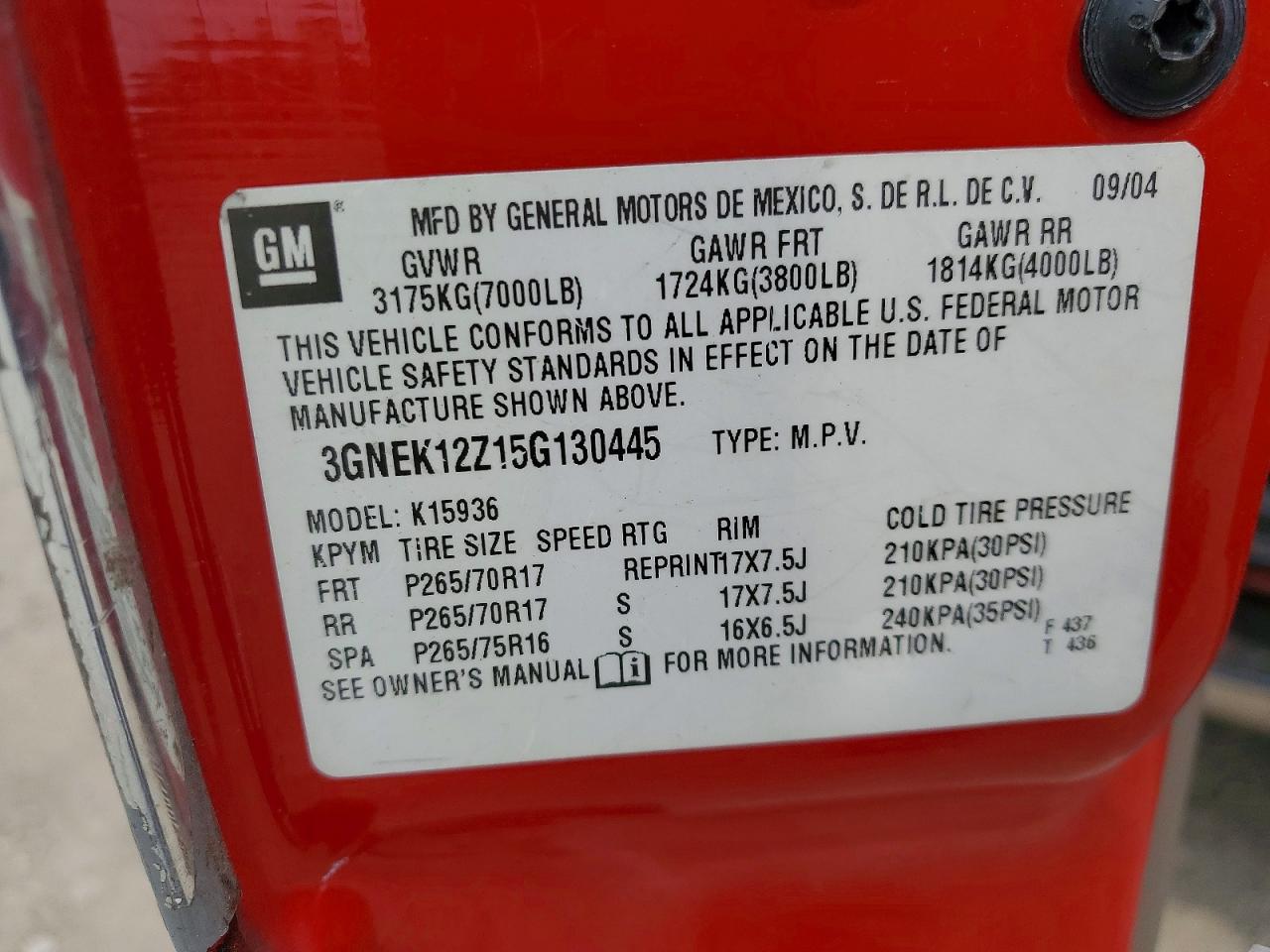 2005 Chevrolet Avalanche K1500 Red vin: 3GNEK12Z15G130445