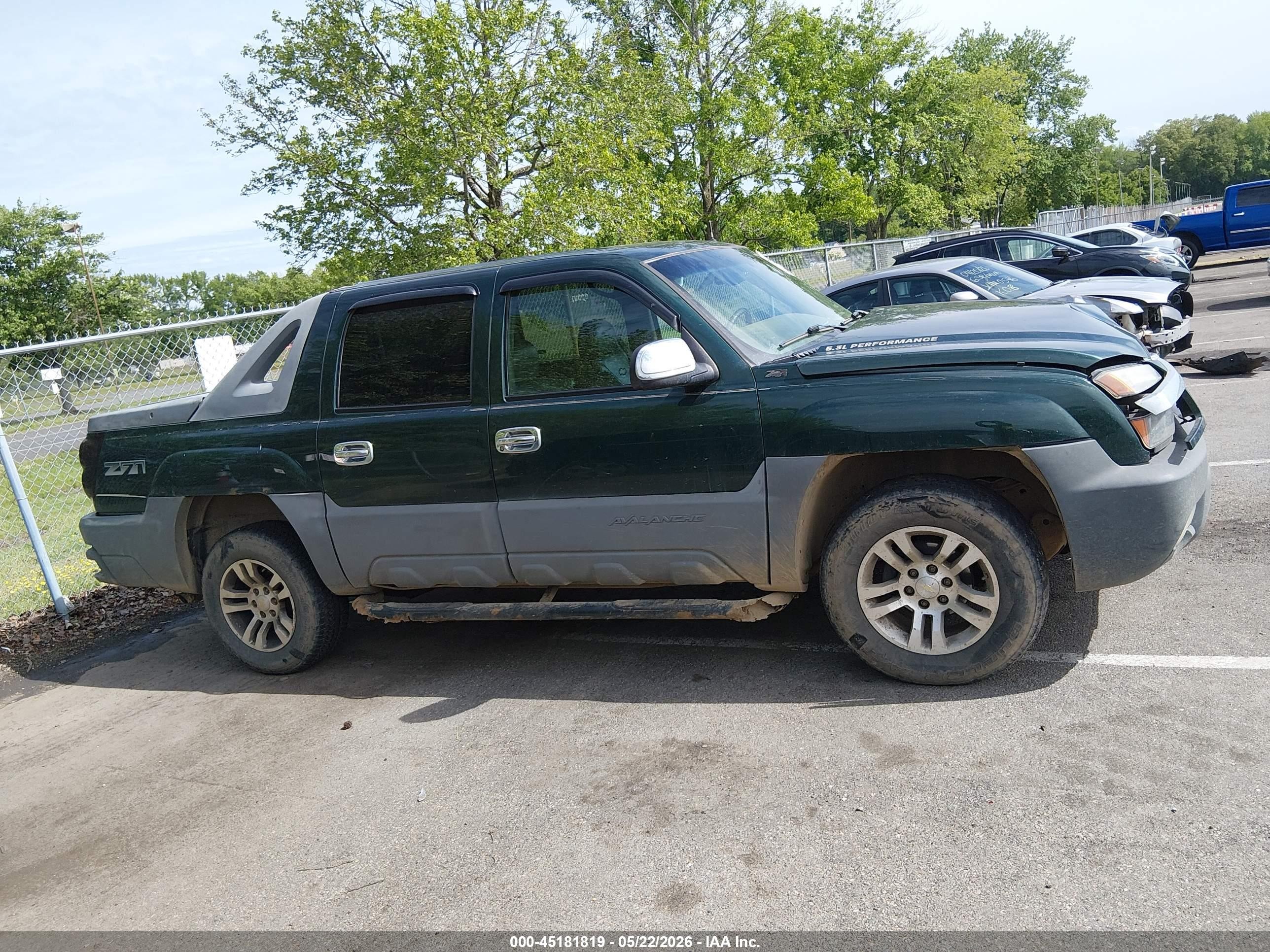 2002 Chevrolet Avalanche 1500   Green vin: 3GNEK13T22G167526