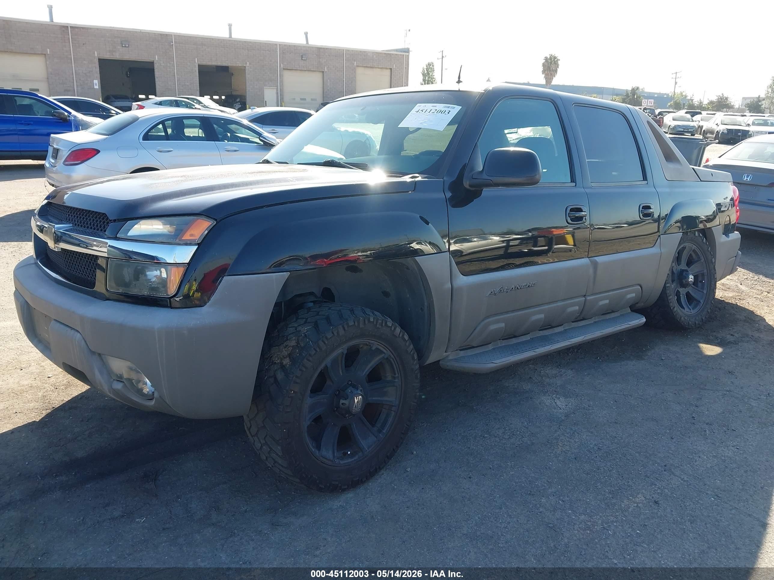 2002 Chevrolet Avalanche 1500   Black vin: 3GNEK13T52G186684