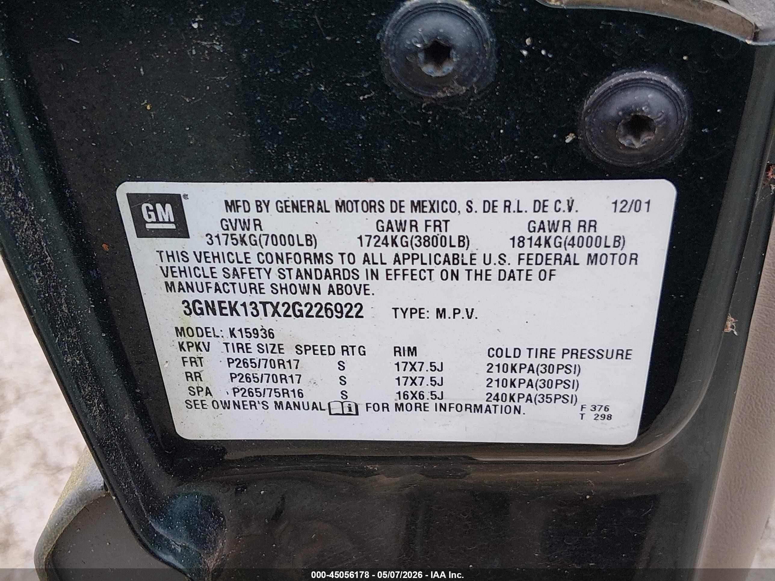 2002 Chevrolet Avalanche 1500   Зеленый vin: 3GNEK13TX2G226922
