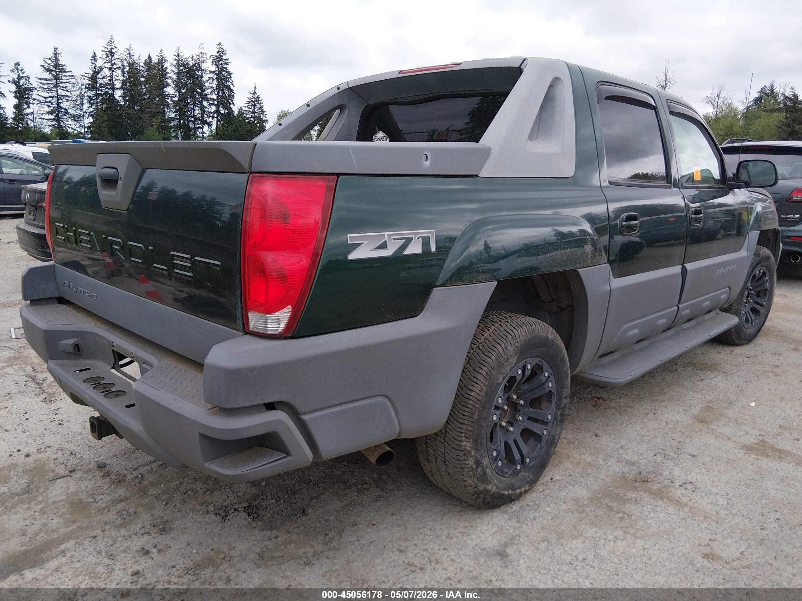 2002 Chevrolet Avalanche 1500   Зеленый vin: 3GNEK13TX2G226922