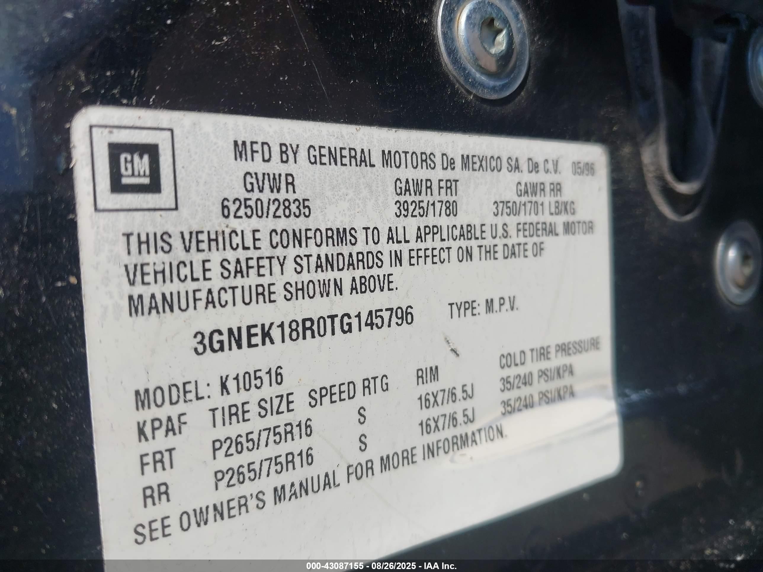 1996 Chevrolet Tahoe K1500 Black vin: 3GNEK18R0TG145796