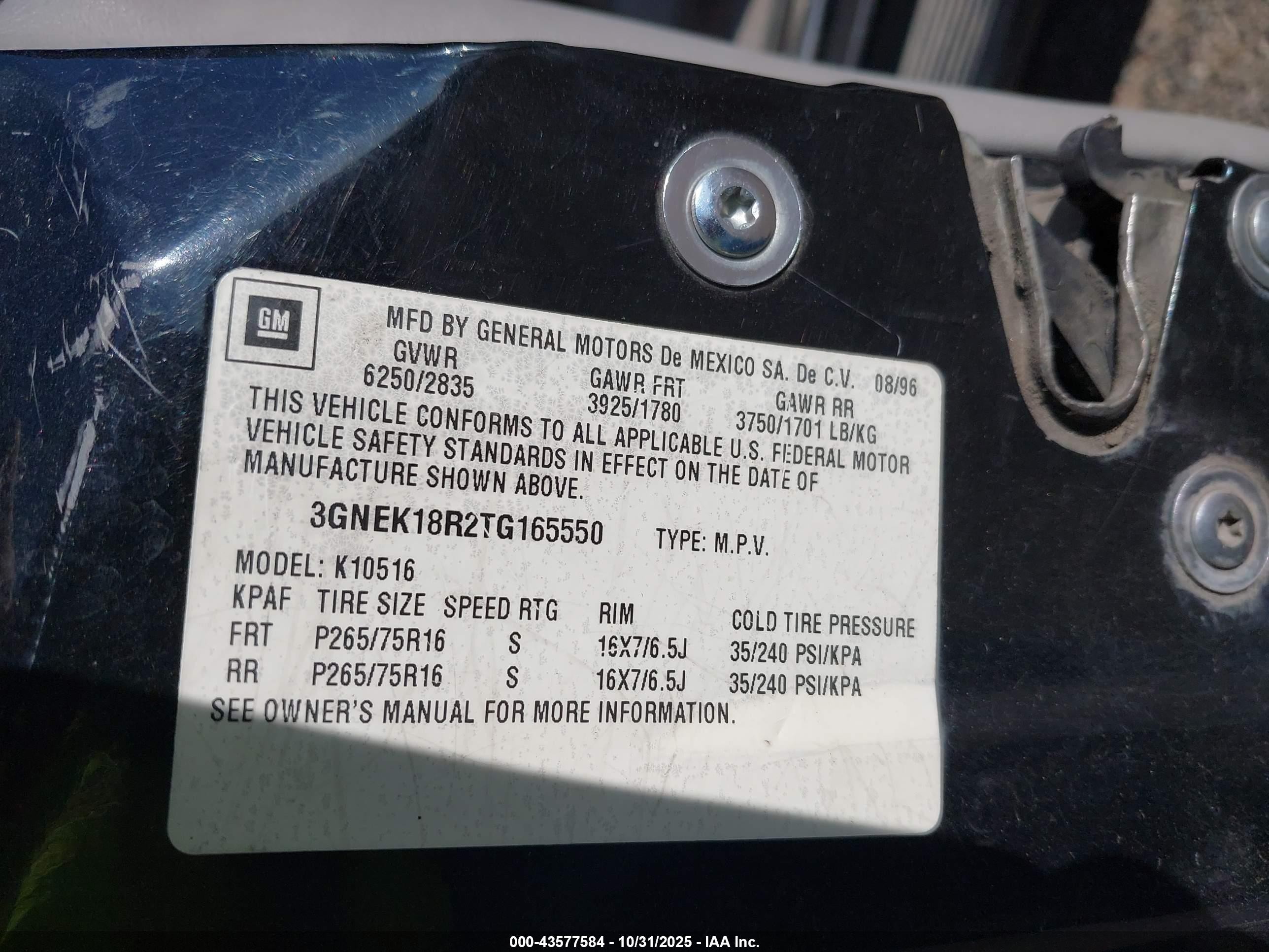1996 Chevrolet Tahoe K1500 Black vin: 3GNEK18R2TG165550