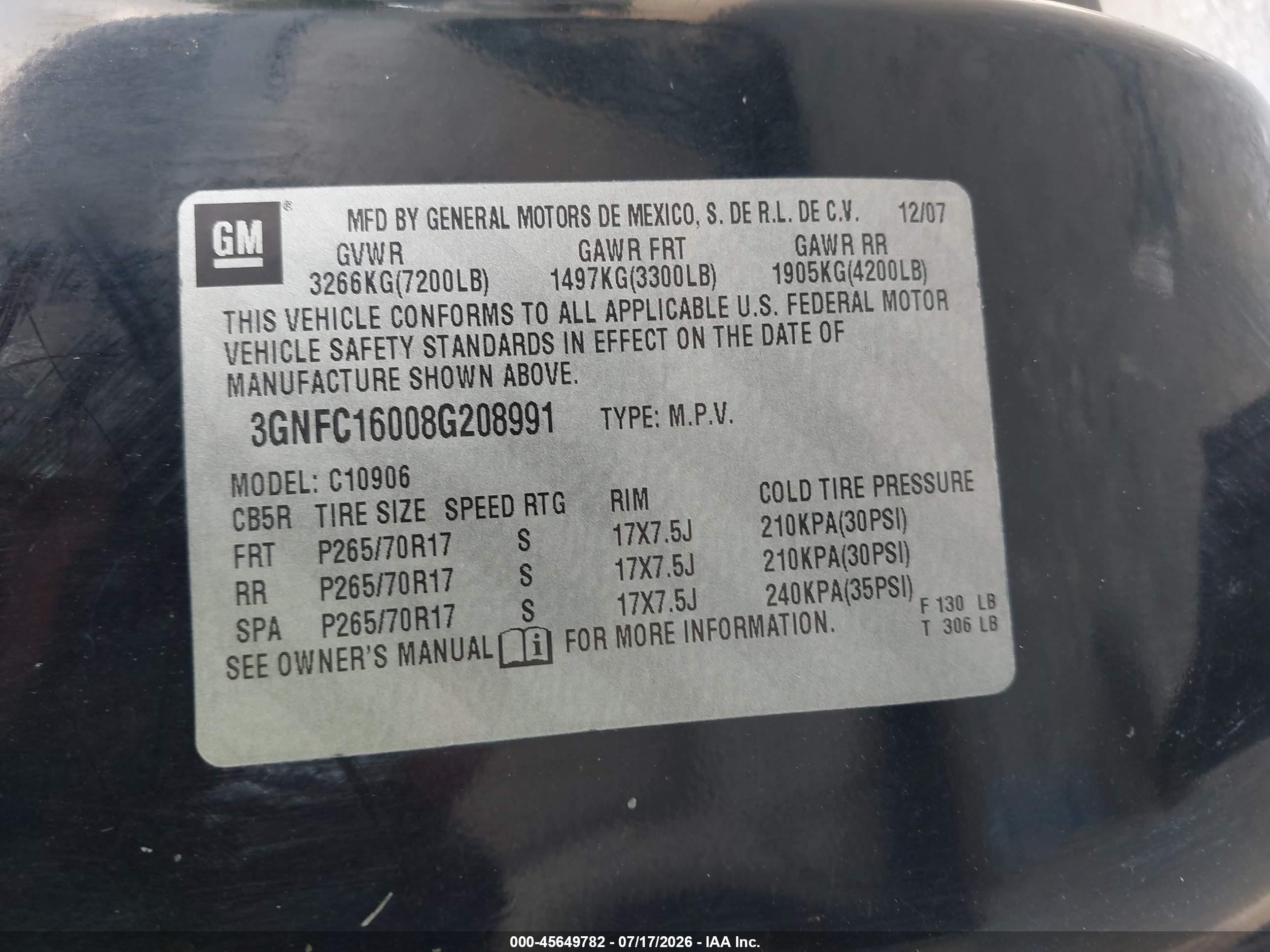 2008 Chevrolet Suburban 1500 Lt Black vin: 3GNFC16008G208991