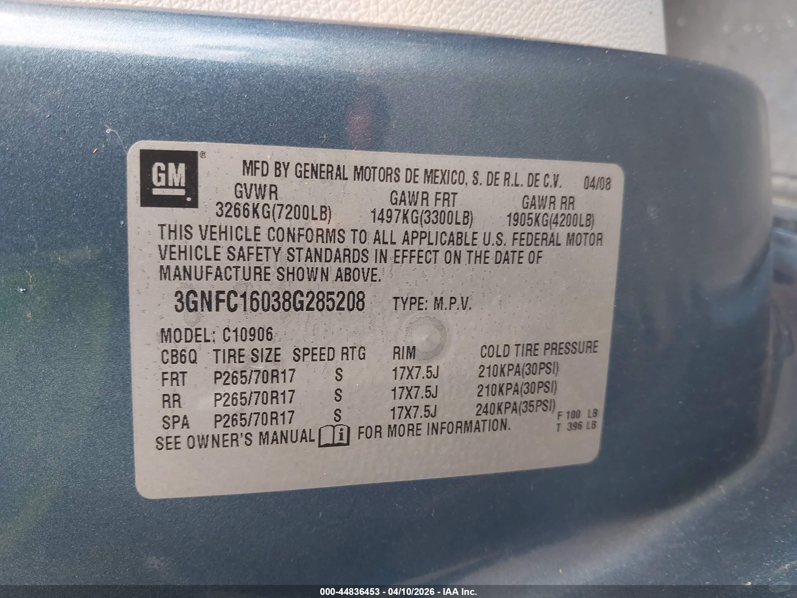 2008 Chevrolet Suburban 1500 Lt Light Blue vin: 3GNFC16038G285208