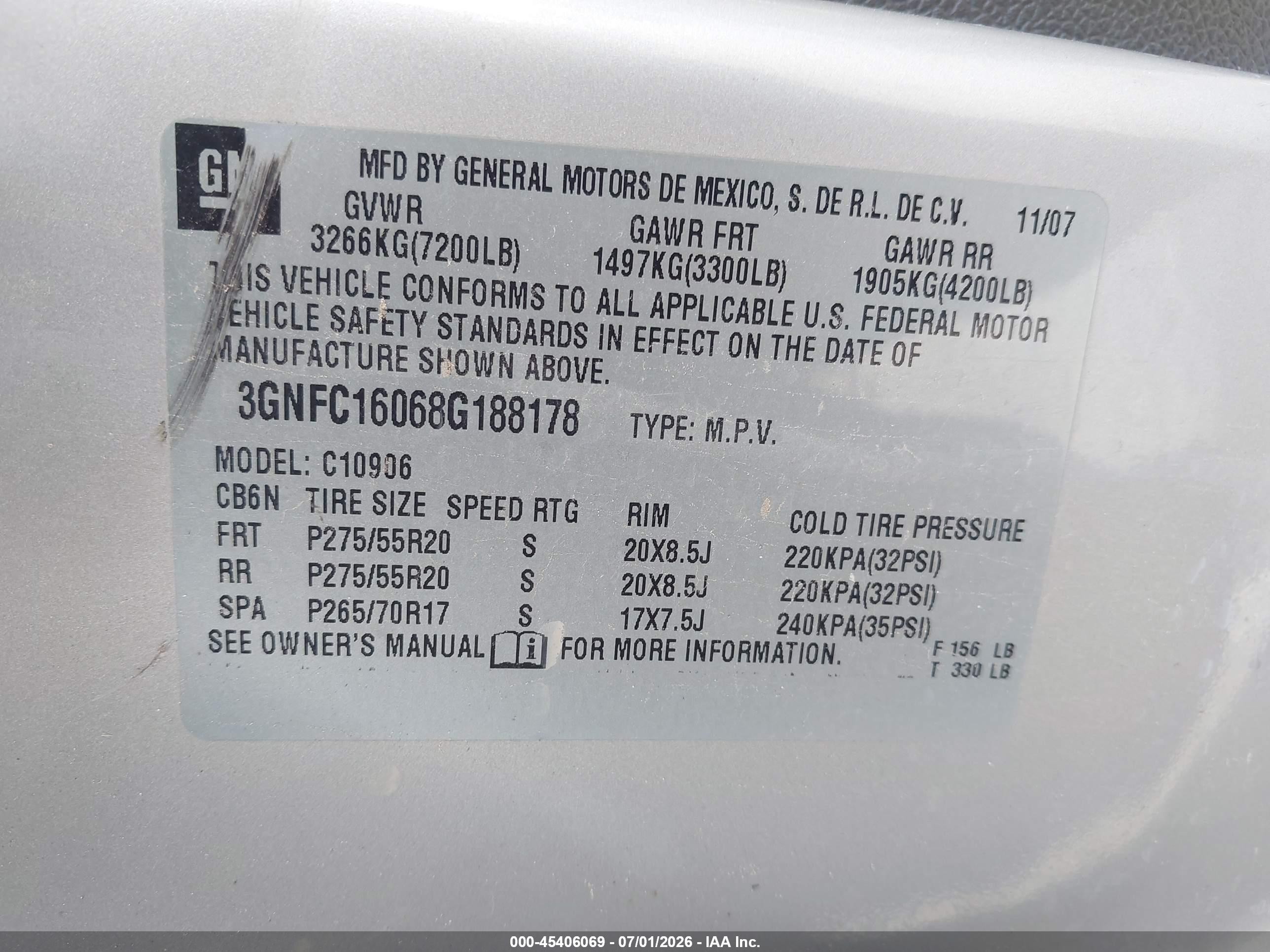 2008 Chevrolet Suburban 1500 Ltz Silver vin: 3GNFC16068G188178