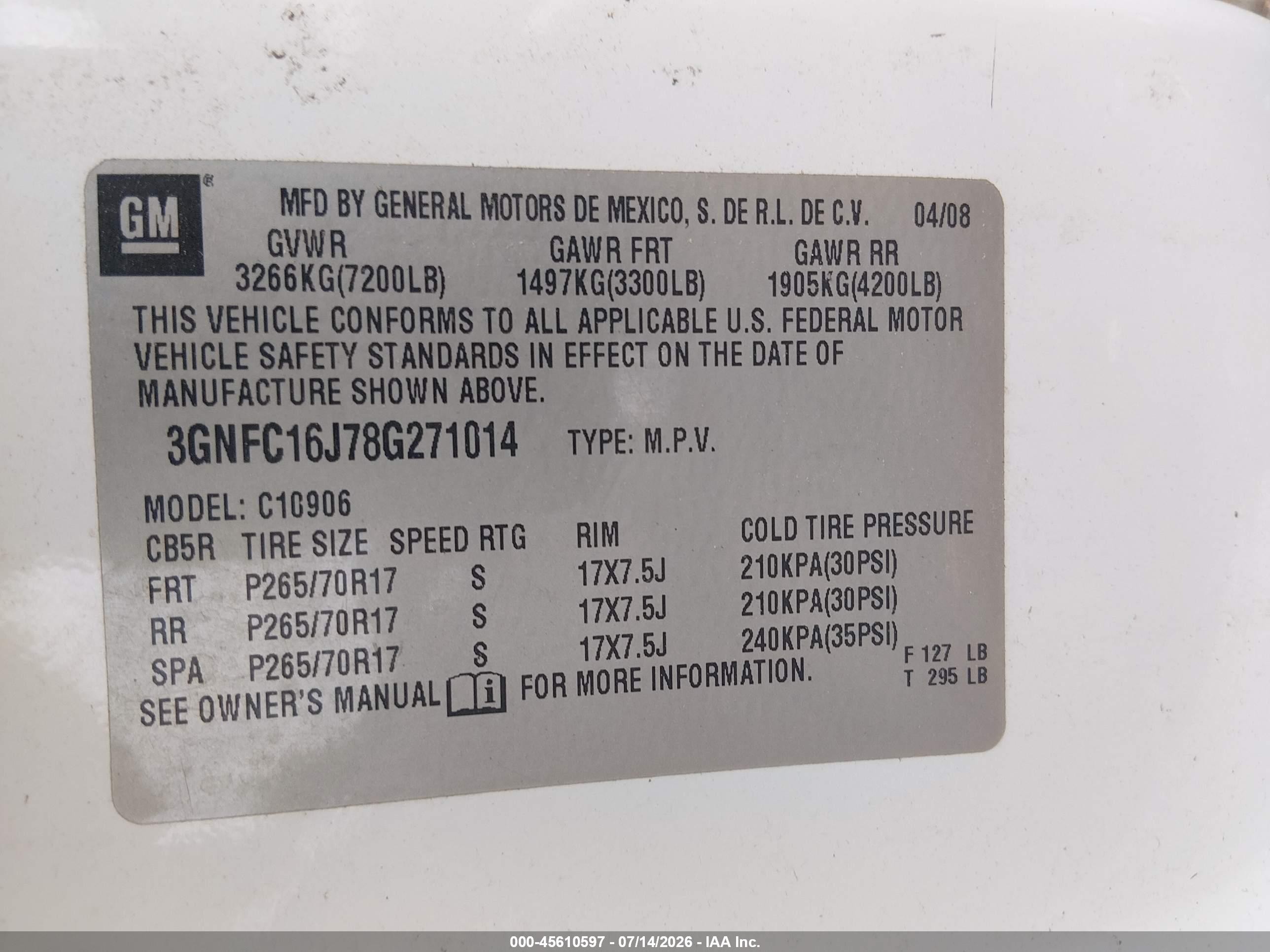 2008 Chevrolet Suburban 1500 Lt White vin: 3GNFC16J78G271014