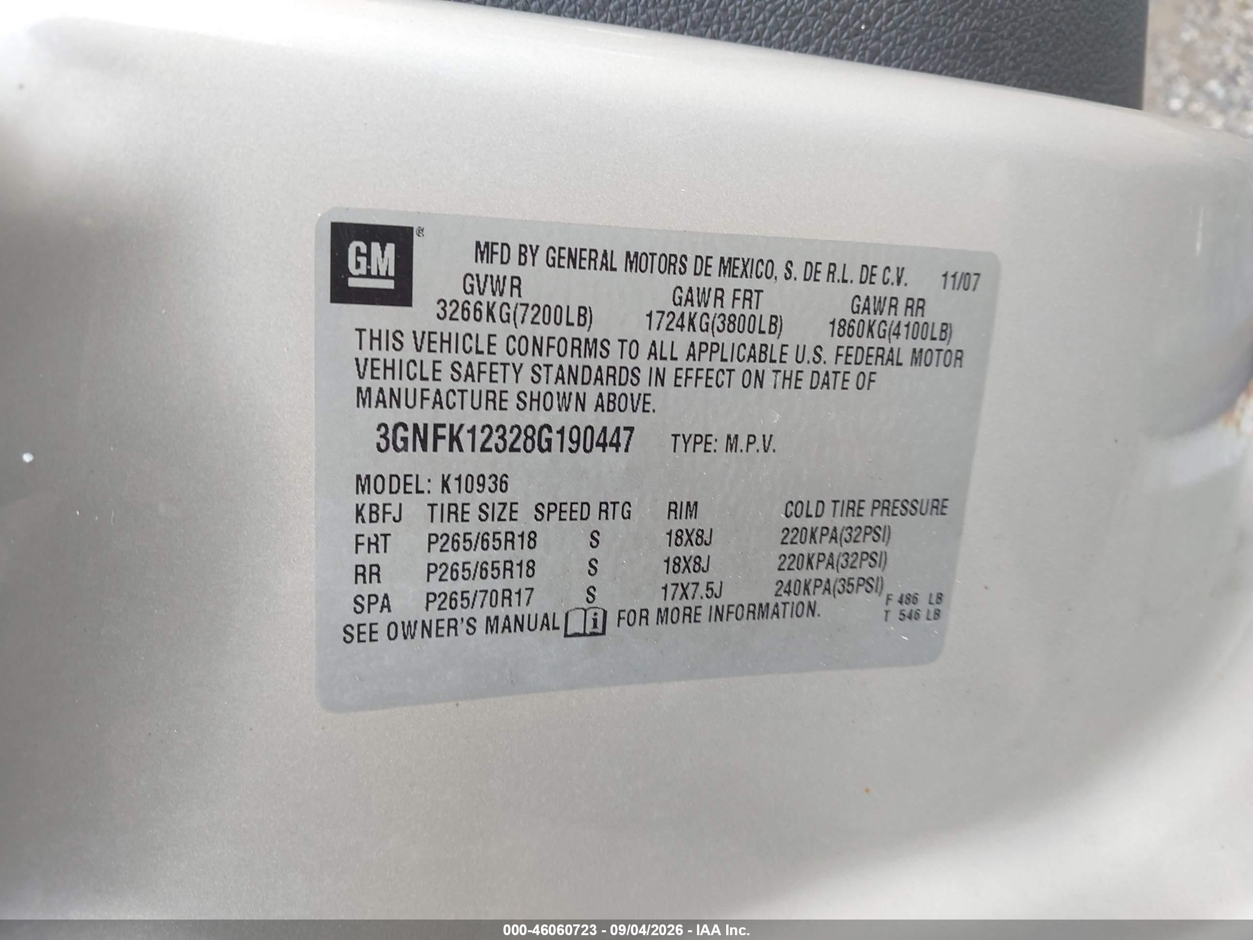 2008 Chevrolet Avalanche 1500 Lt Tan vin: 3GNFK12328G190447