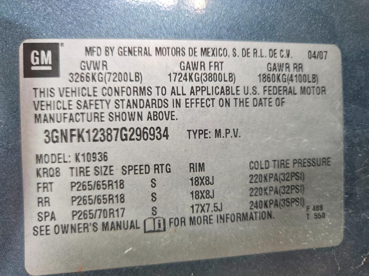 2007 Chevrolet Avalanche K1500 Teal vin: 3GNFK12387G296934