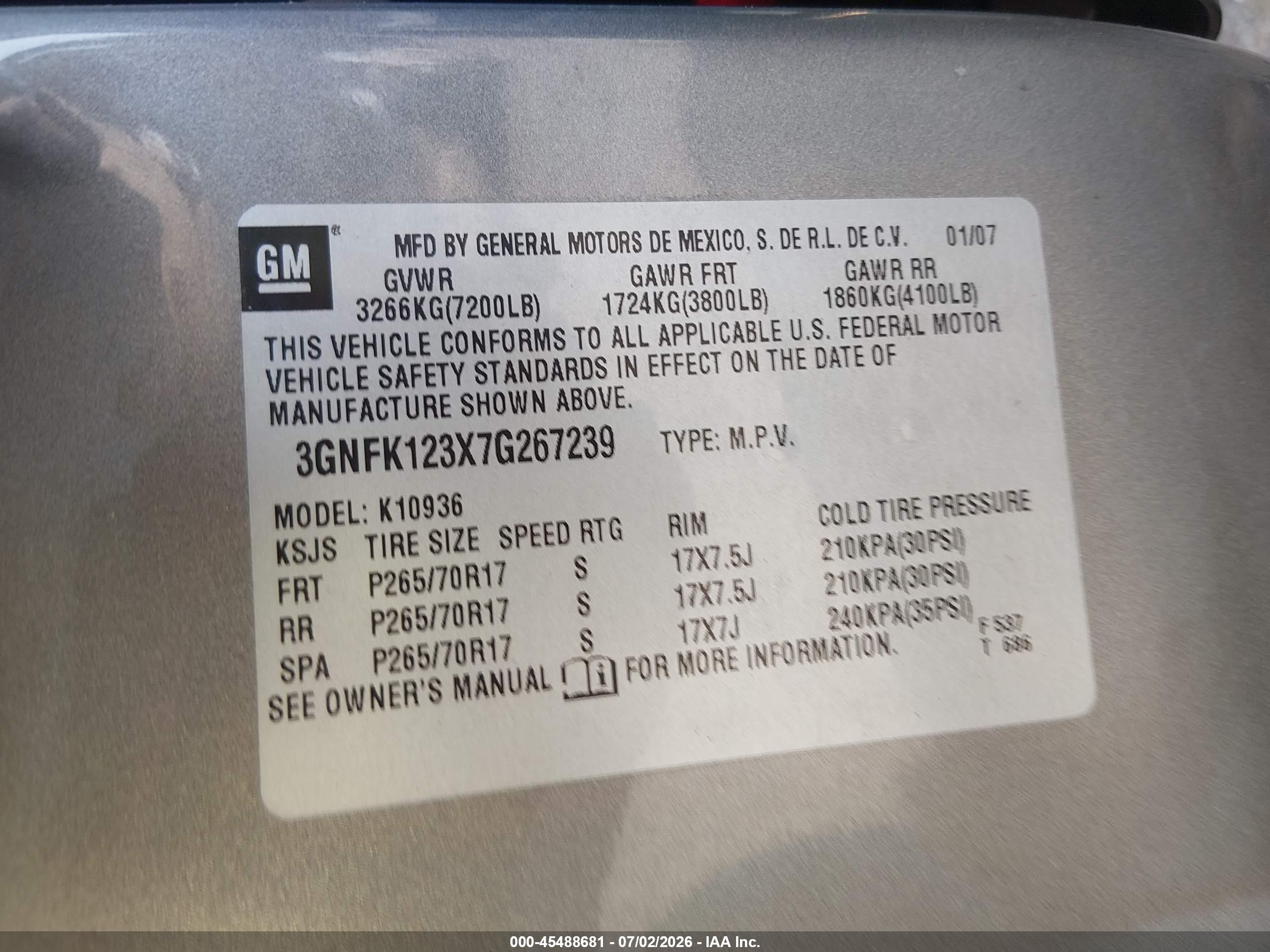2007 Chevrolet Avalanche 1500 Lt Серый vin: 3GNFK123X7G267239