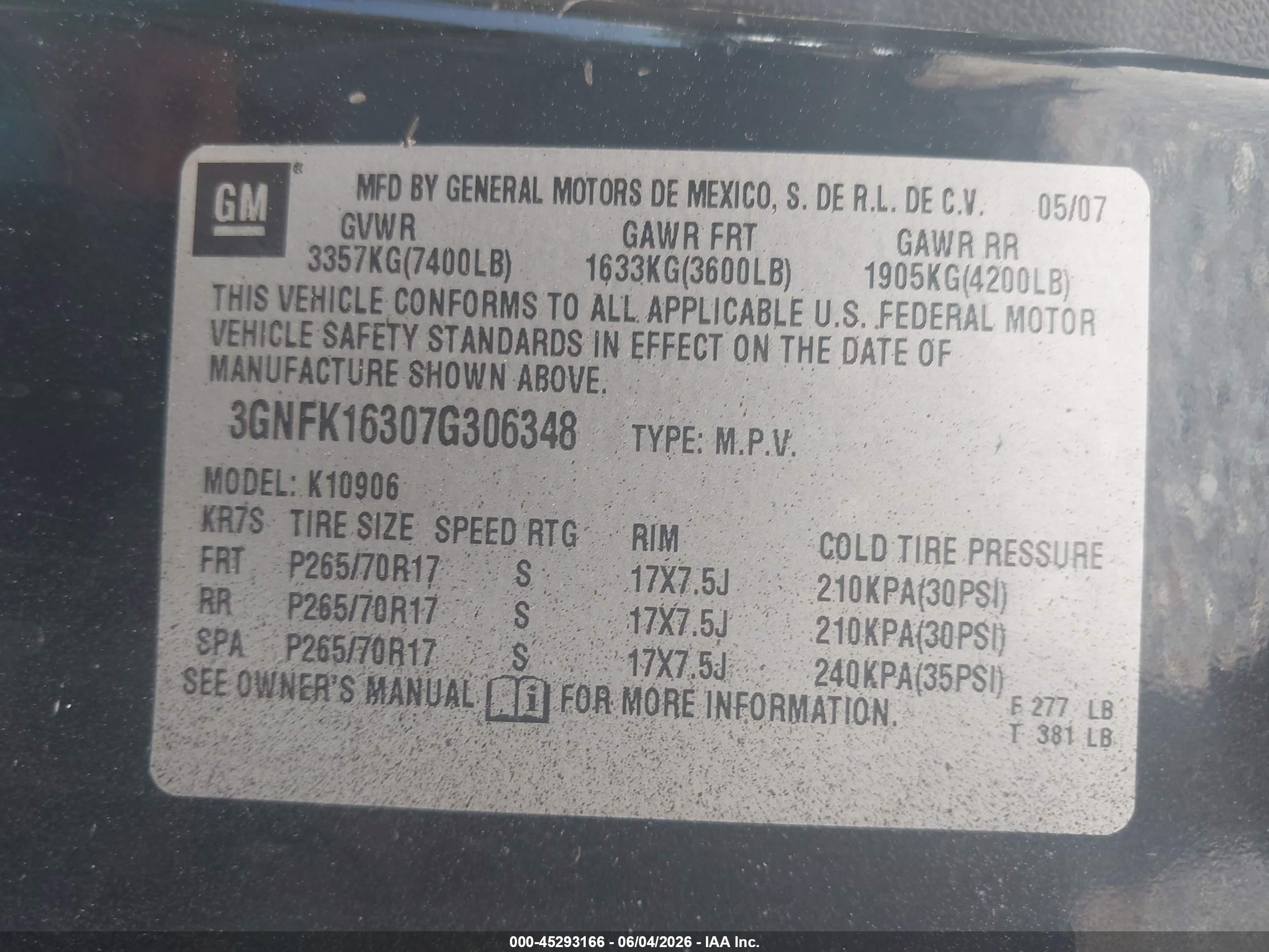 2007 Chevrolet Suburban 1500 Commercial Fleet Black vin: 3GNFK16307G306348