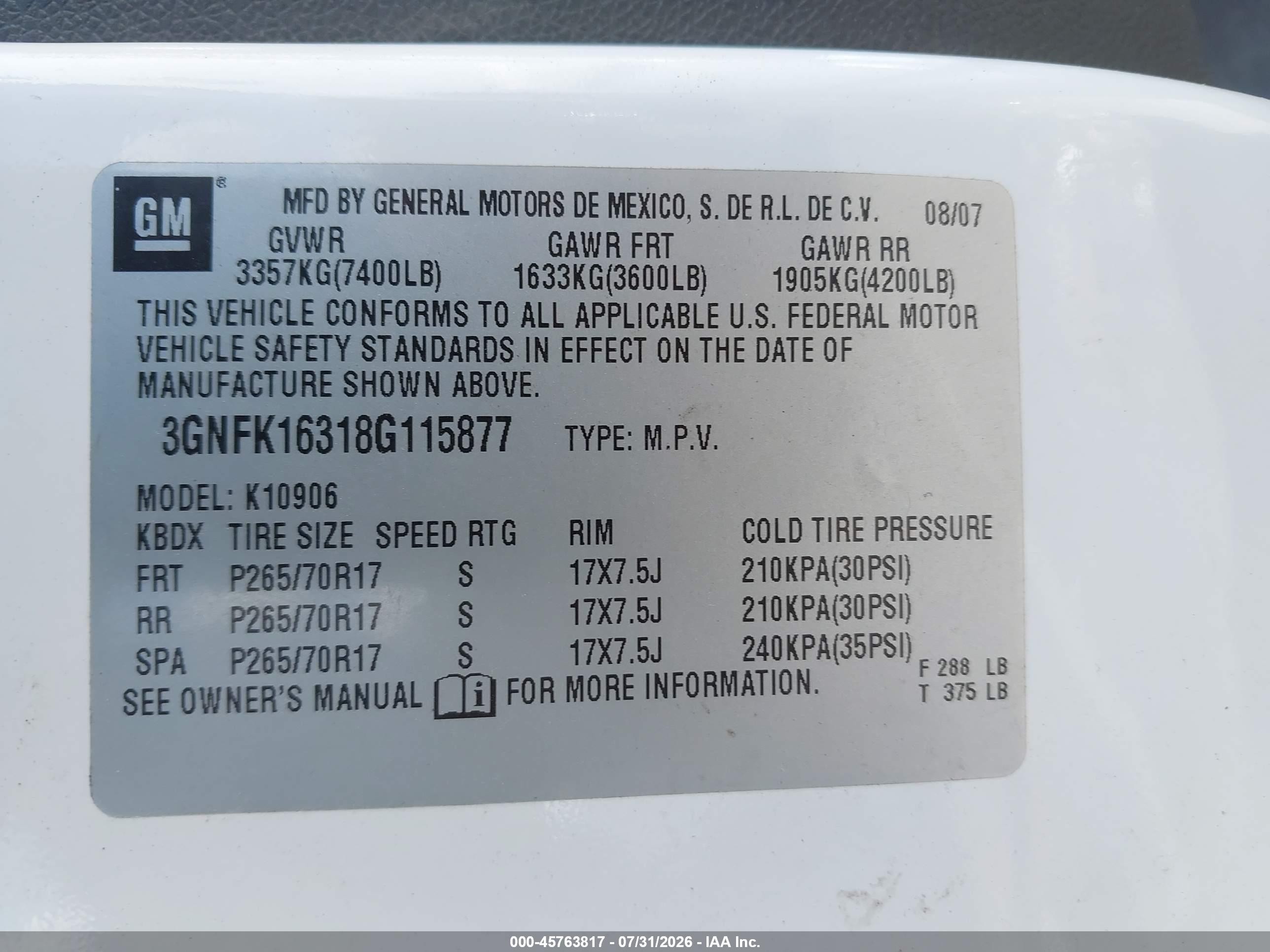 2008 Chevrolet Suburban 1500 Lt Белый vin: 3GNFK16318G115877