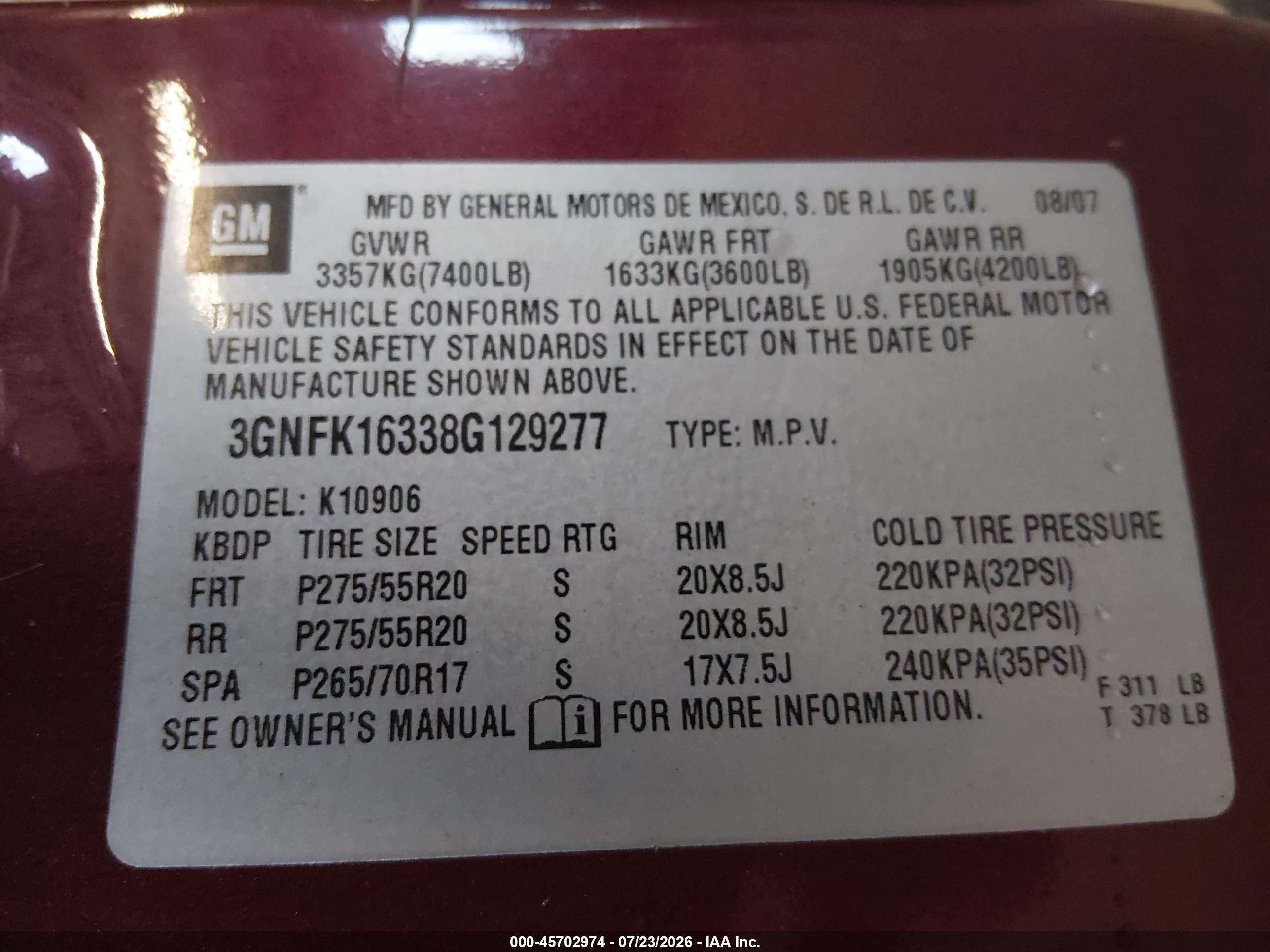 2008 Chevrolet Suburban 1500 Ltz Maroon vin: 3GNFK16338G129277