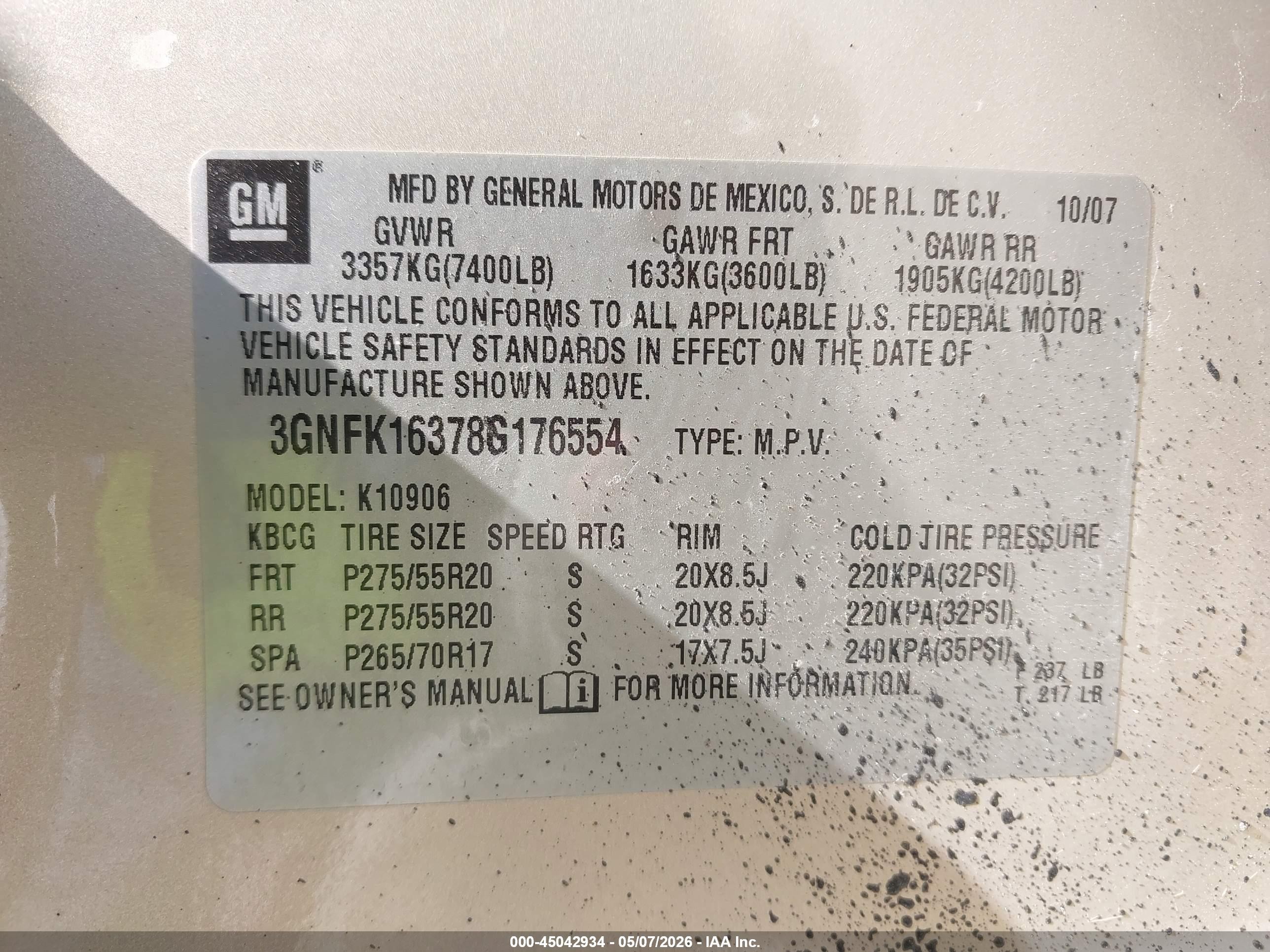 2008 Chevrolet Suburban 1500 Ltz Beige vin: 3GNFK16378G176554
