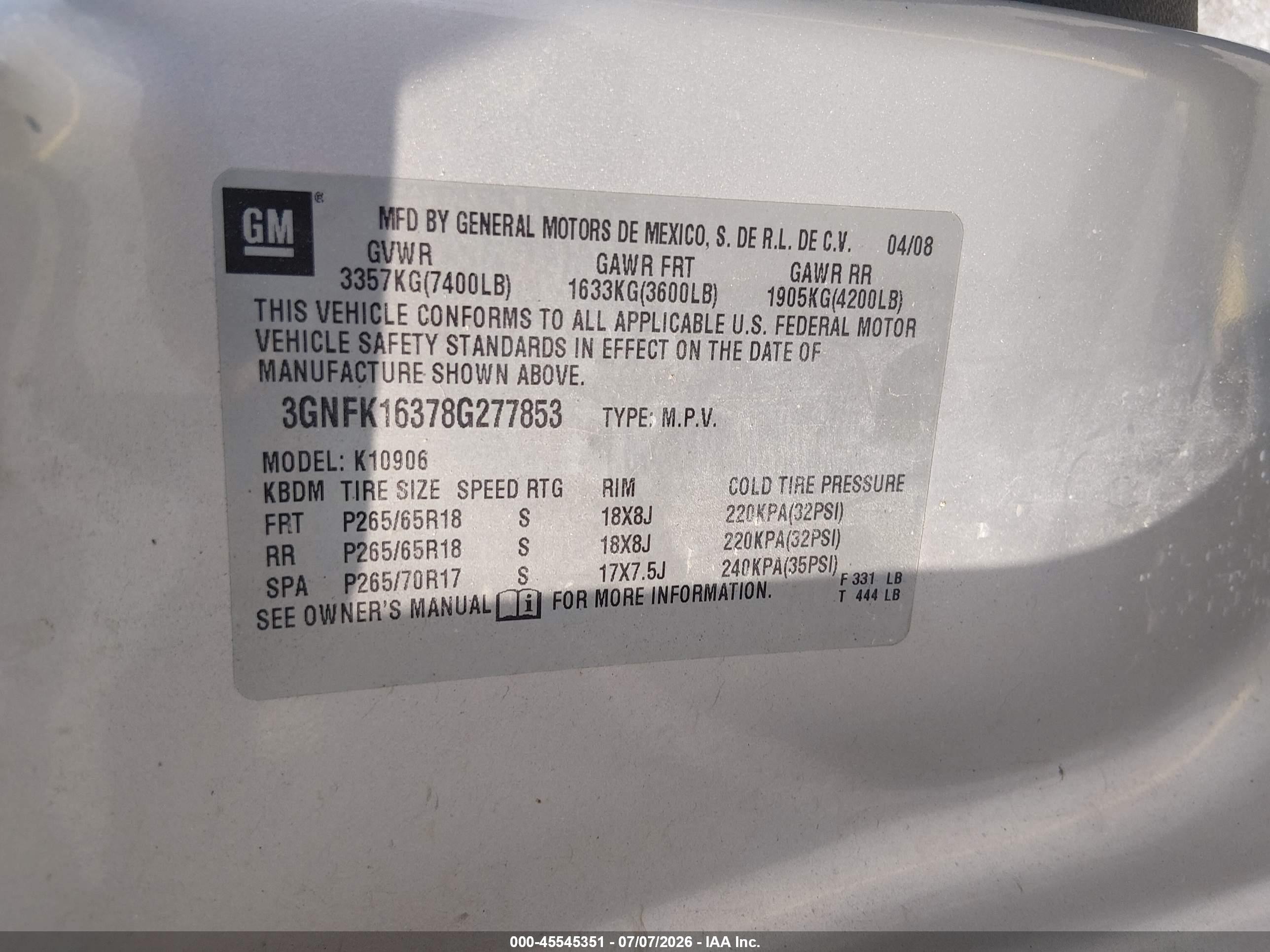 2008 Chevrolet Suburban 1500 Lt Silver vin: 3GNFK16378G277853